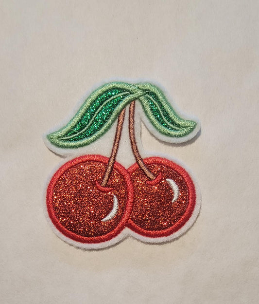 Red Glitter Cherry Iron-On Patch - Embroidered, 3 Sizes, Red Cherry Patches, Cute Aesthetic, Fruit Patch, Coquette Patches