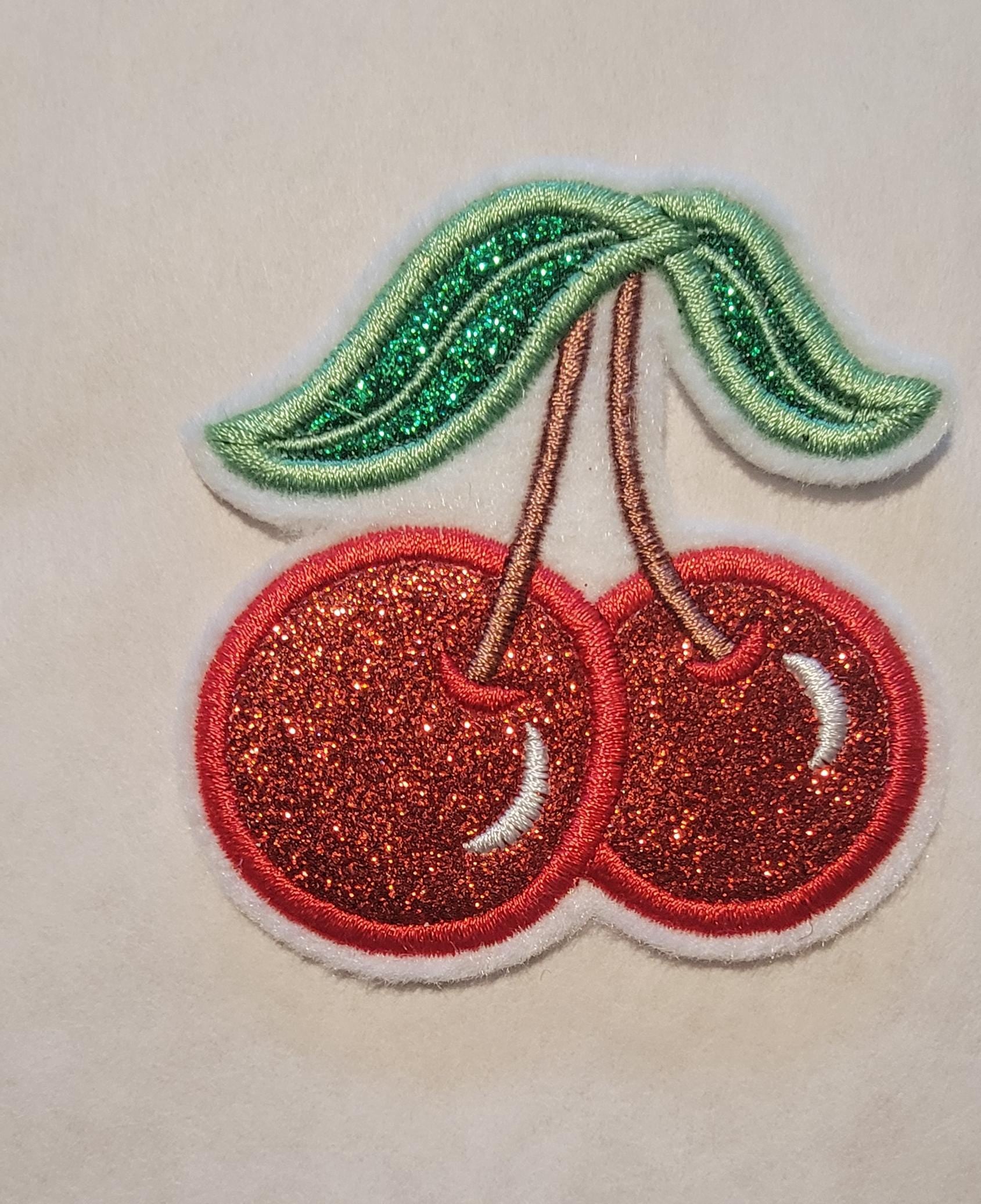 Red Glitter Cherry Iron-On Patch - Embroidered, 3 Sizes, Red Cherry Patches, Cute Aesthetic, Fruit Patch, Coquette Patches