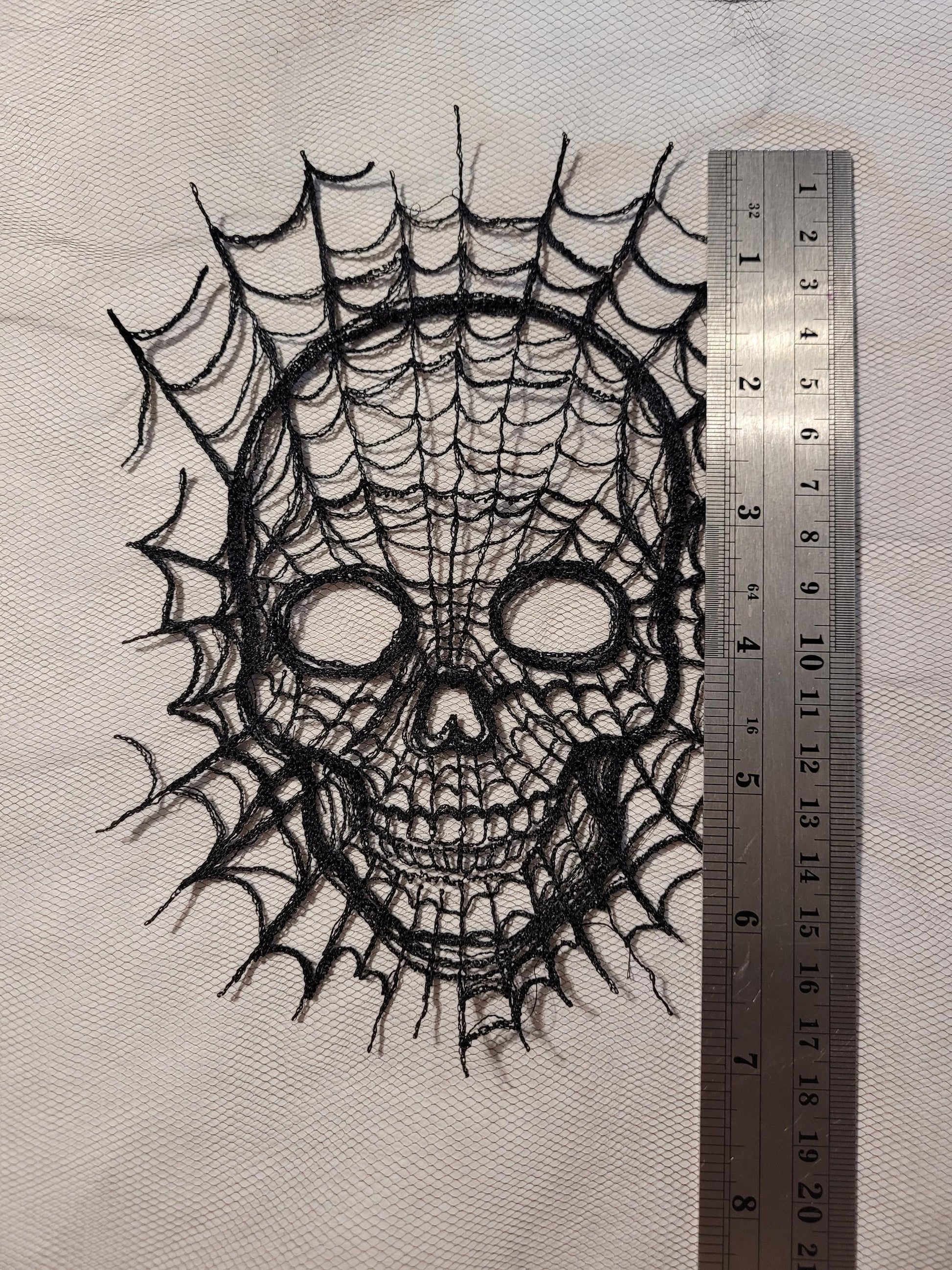 Skull Web, Embroidery Thread Web, Spider Webs, Haunted Home Decor, Halloween Lace, Doily, Goth, Eerie Decorations, Appliques