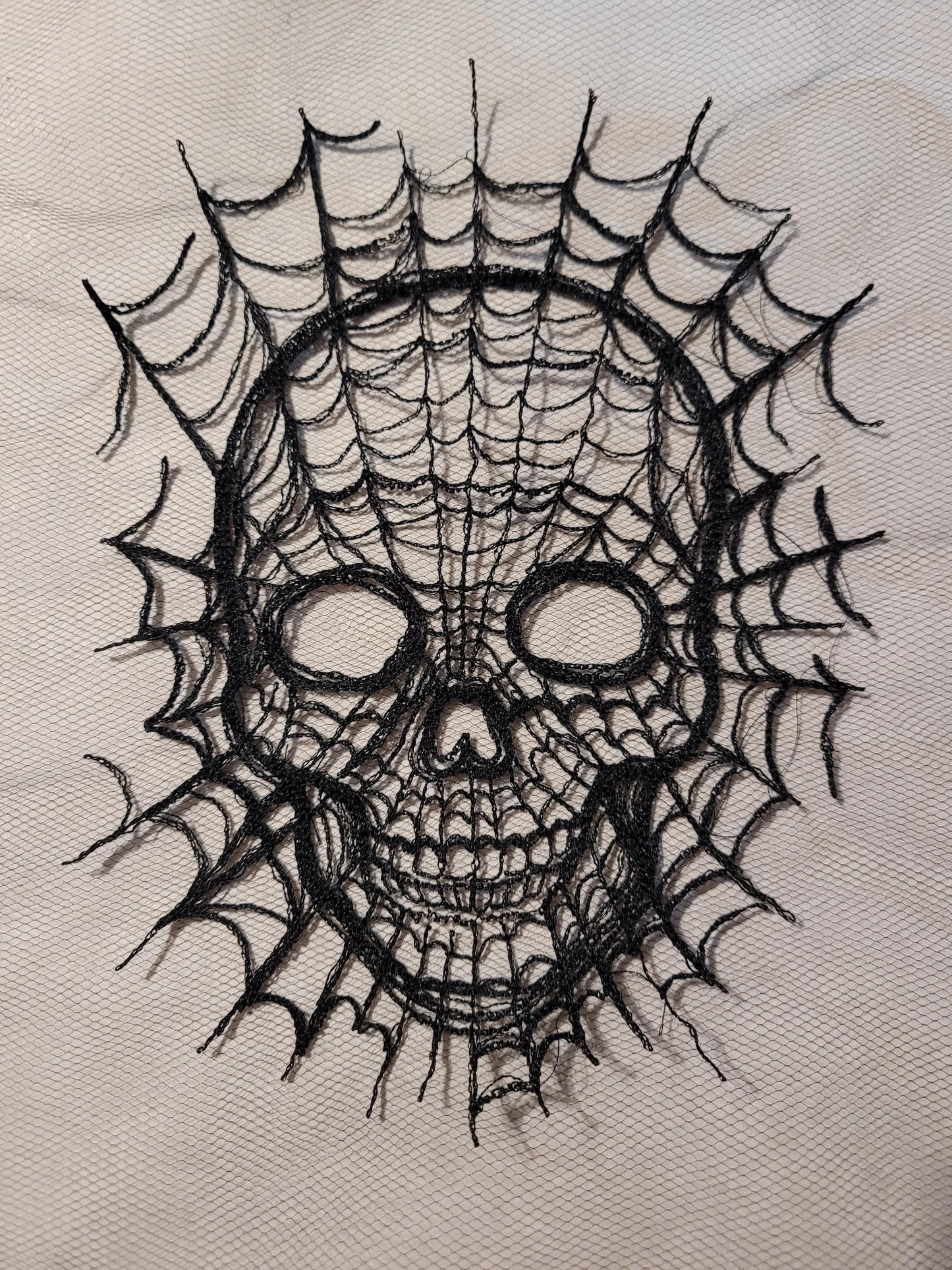Skull Web, Embroidery Thread Web, Spider Webs, Haunted Home Decor, Halloween Lace, Doily, Goth, Eerie Decorations, Appliques