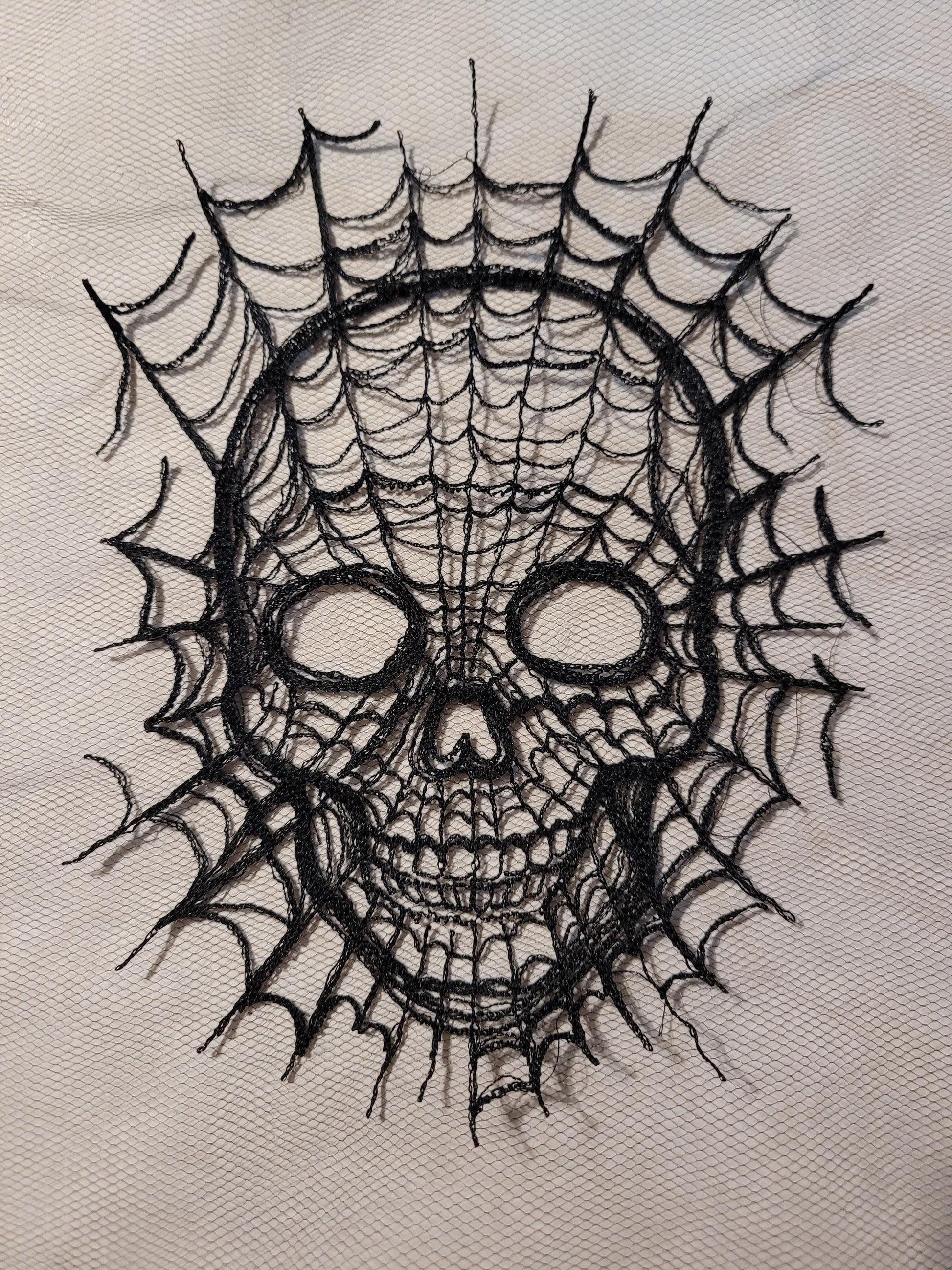 Skull Web, Embroidery Thread Web, Spider Webs, Haunted Home Decor, Halloween Lace, Doily, Goth, Eerie Decorations, Appliques