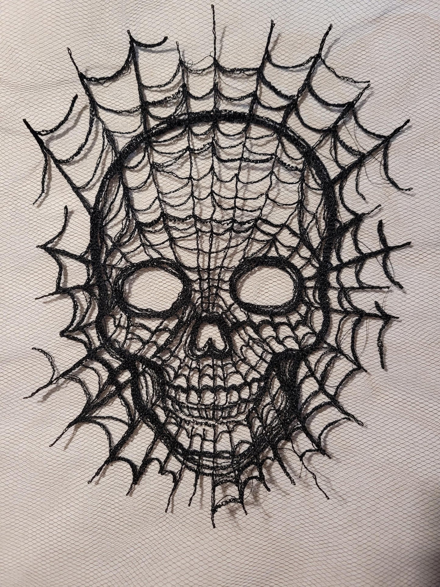 Skull Web, Embroidery Thread Web, Spider Webs, Haunted Home Decor, Halloween Lace, Doily, Goth, Eerie Decorations, Appliques