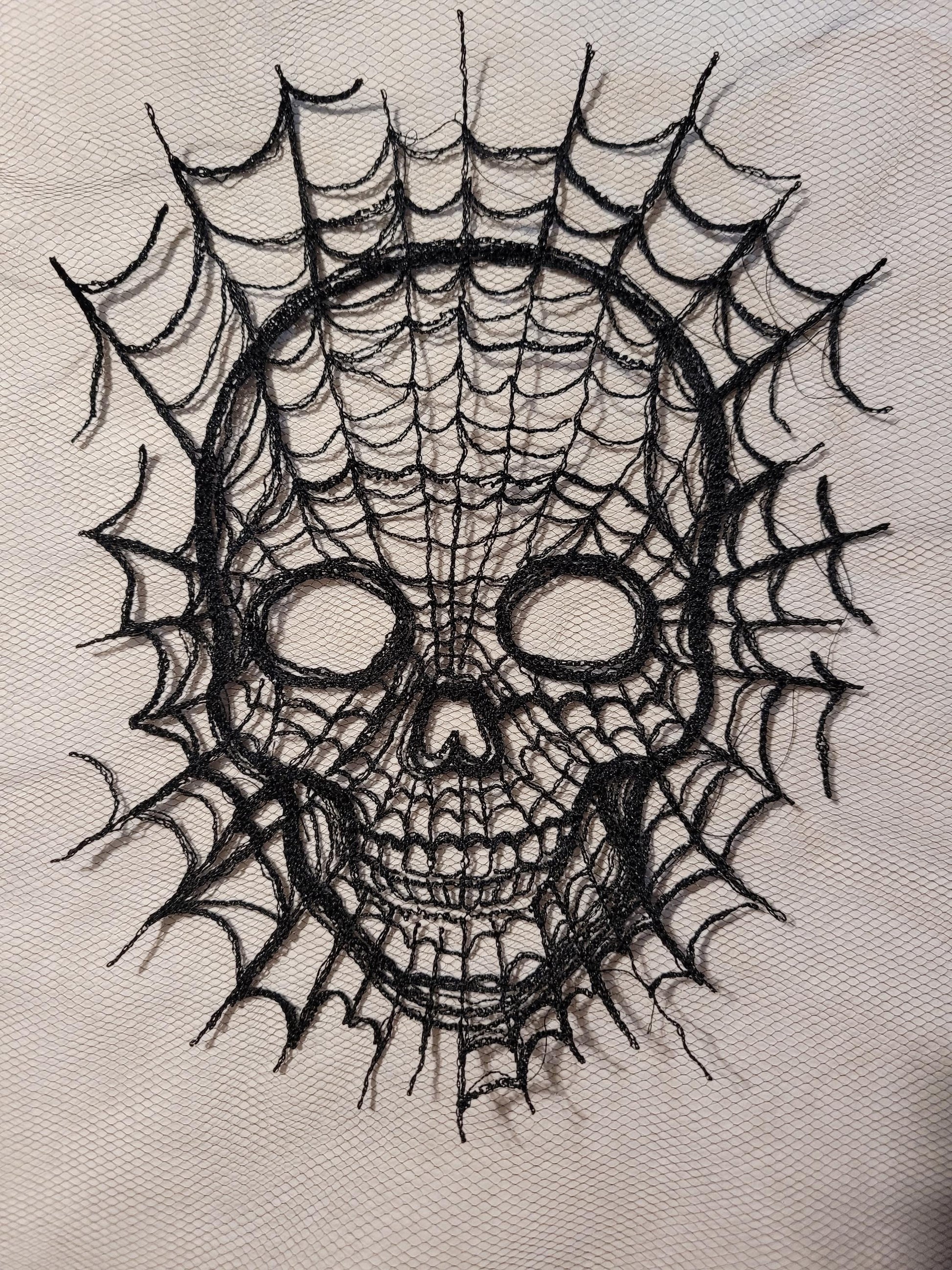 Skull Web, Embroidery Thread Web, Spider Webs, Haunted Home Decor, Halloween Lace, Doily, Goth, Eerie Decorations, Appliques