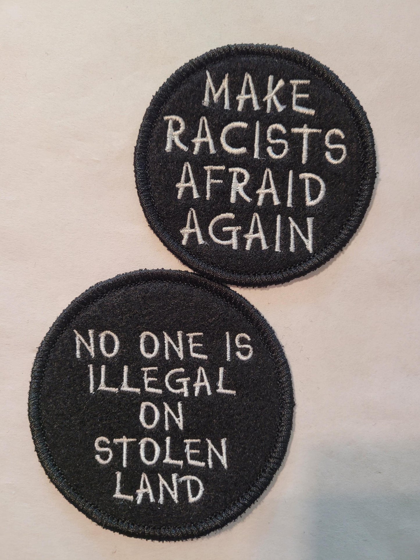 No one is Illegal on Stolen Land, Make Racist Afraid Again, Political Views, Allyship, Indigenous Rights Patches, Anti-Racism Patches