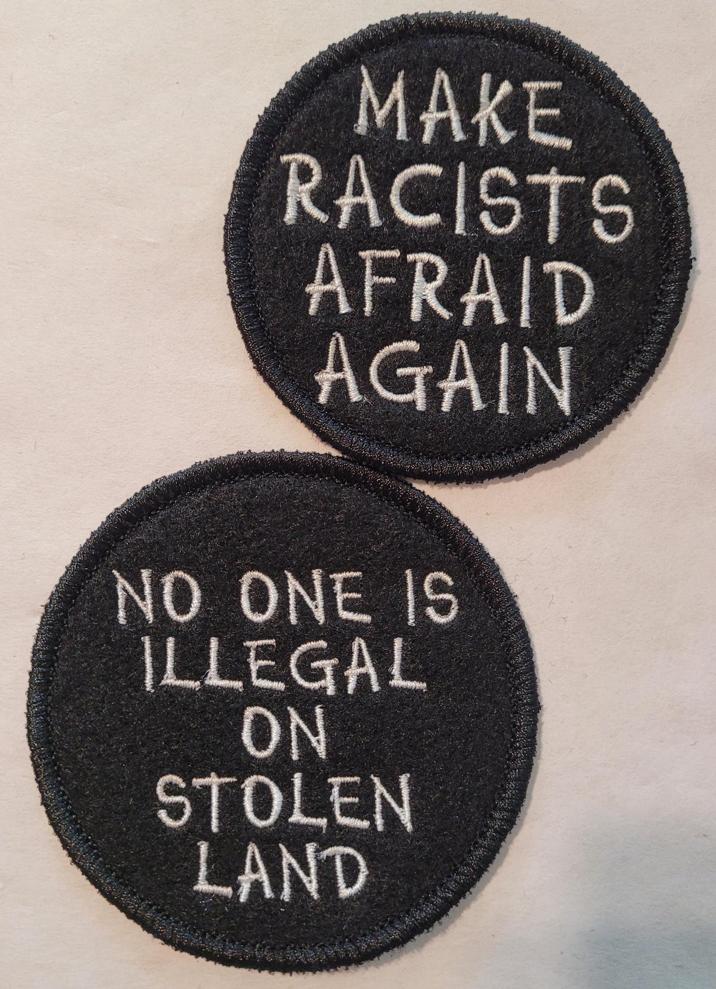 No one is Illegal on Stolen Land, Make Racist Afraid Again, Political Views, Allyship, Indigenous Rights Patches, Anti-Racism Patches