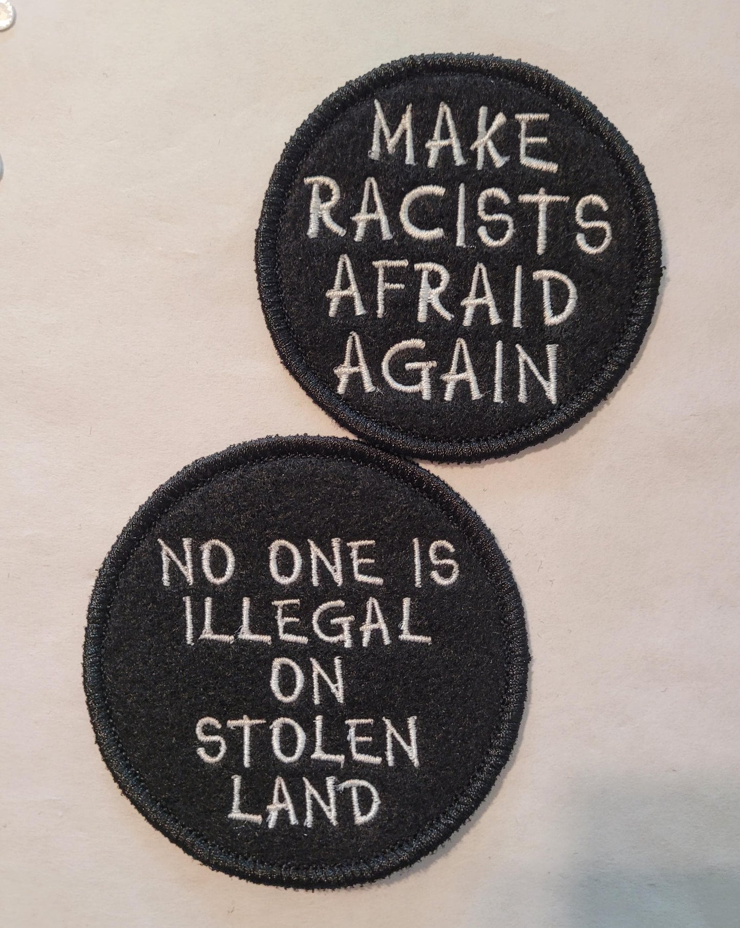 No one is Illegal on Stolen Land, Make Racist Afraid Again, Political Views, Allyship, Indigenous Rights Patches, Anti-Racism Patches