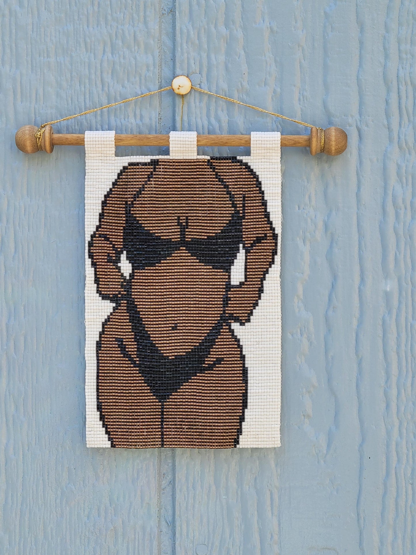 Body Positivity Handmade beaded tapestry, Includes walnut tapestry rod, Unique, textured art, Approx. 6x4 inches, Bead Work, Wall Art,