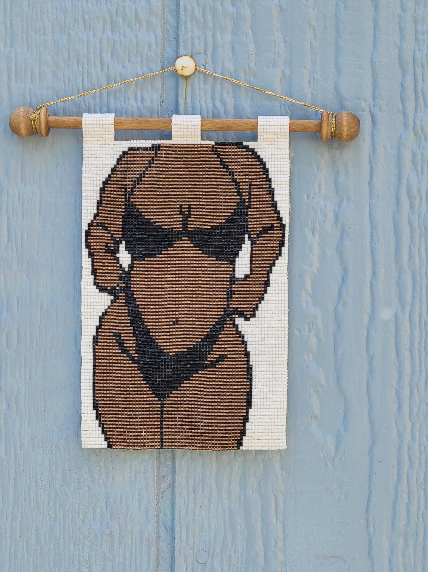 Body Positivity Handmade beaded tapestry, Includes walnut tapestry rod, Unique, textured art, Approx. 6x4 inches, Bead Work, Wall Art,