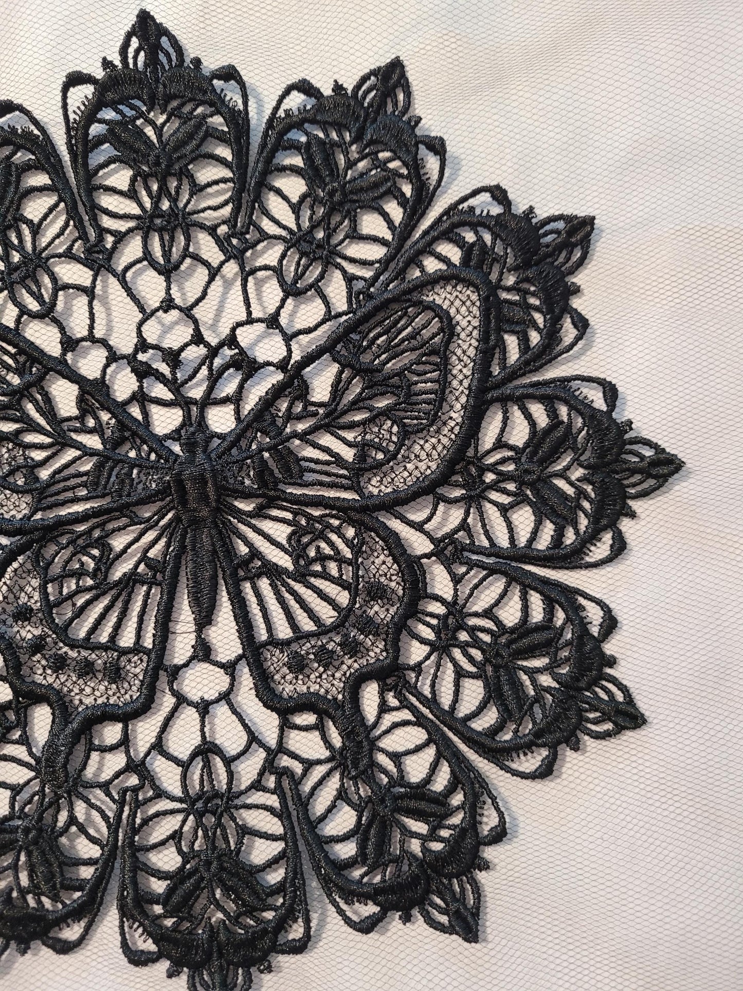 Black Butterfly Lace Doily, Embroidered Butterfly Lace, Elegant, Intricate, Delicate Darkness Doily, Butterfly Design Doily, Midnight Wings