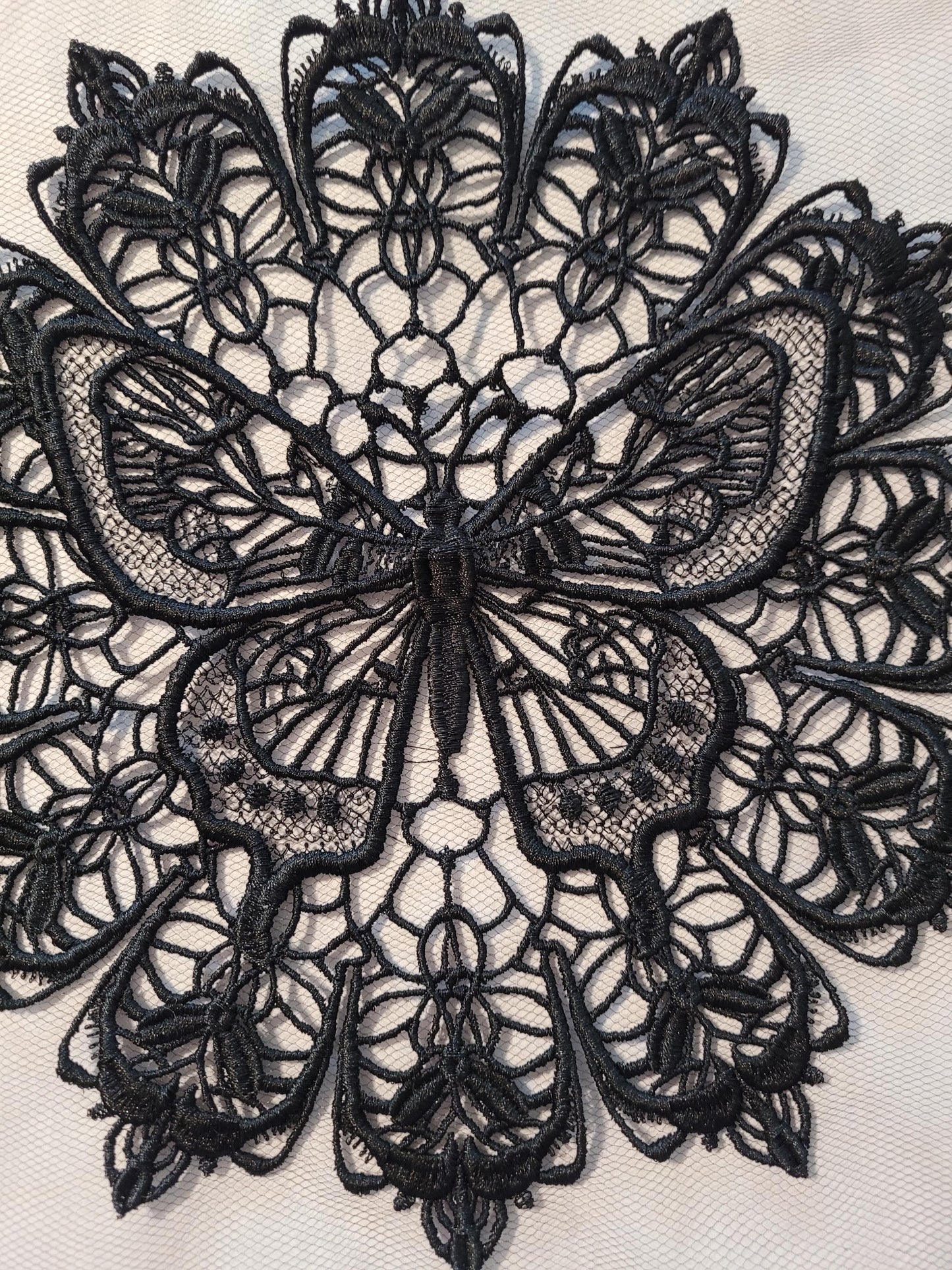 Black Butterfly Lace Doily, Embroidered Butterfly Lace, Elegant, Intricate, Delicate Darkness Doily, Butterfly Design Doily, Midnight Wings