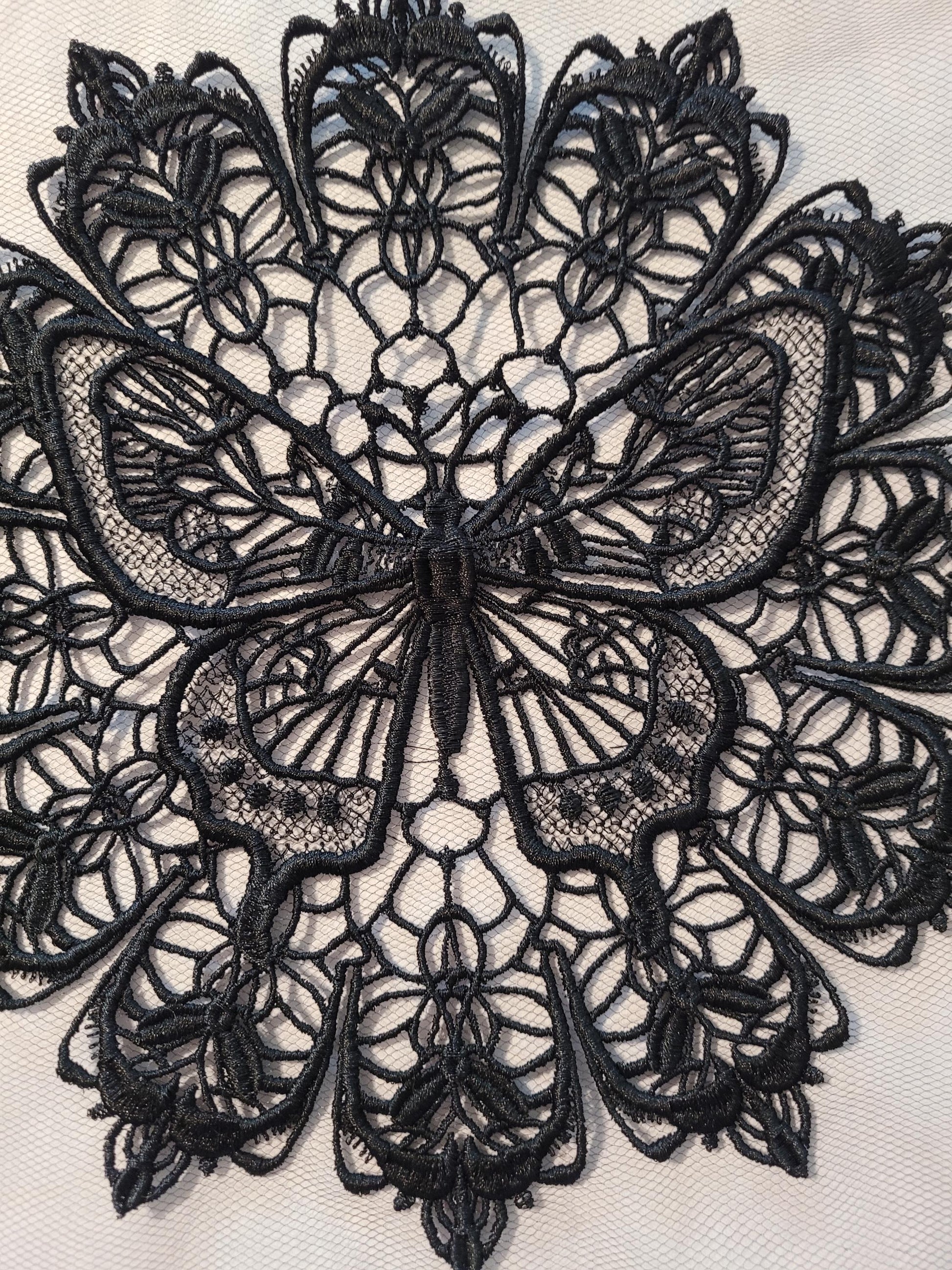 Black Butterfly Lace Doily, Embroidered Butterfly Lace, Elegant, Intricate, Delicate Darkness Doily, Butterfly Design Doily, Midnight Wings
