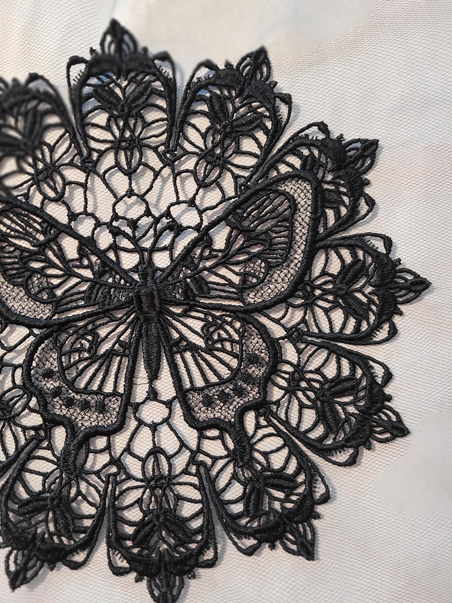 Black Butterfly Lace Doily, Embroidered Butterfly Lace, Elegant, Intricate, Delicate Darkness Doily, Butterfly Design Doily, Midnight Wings