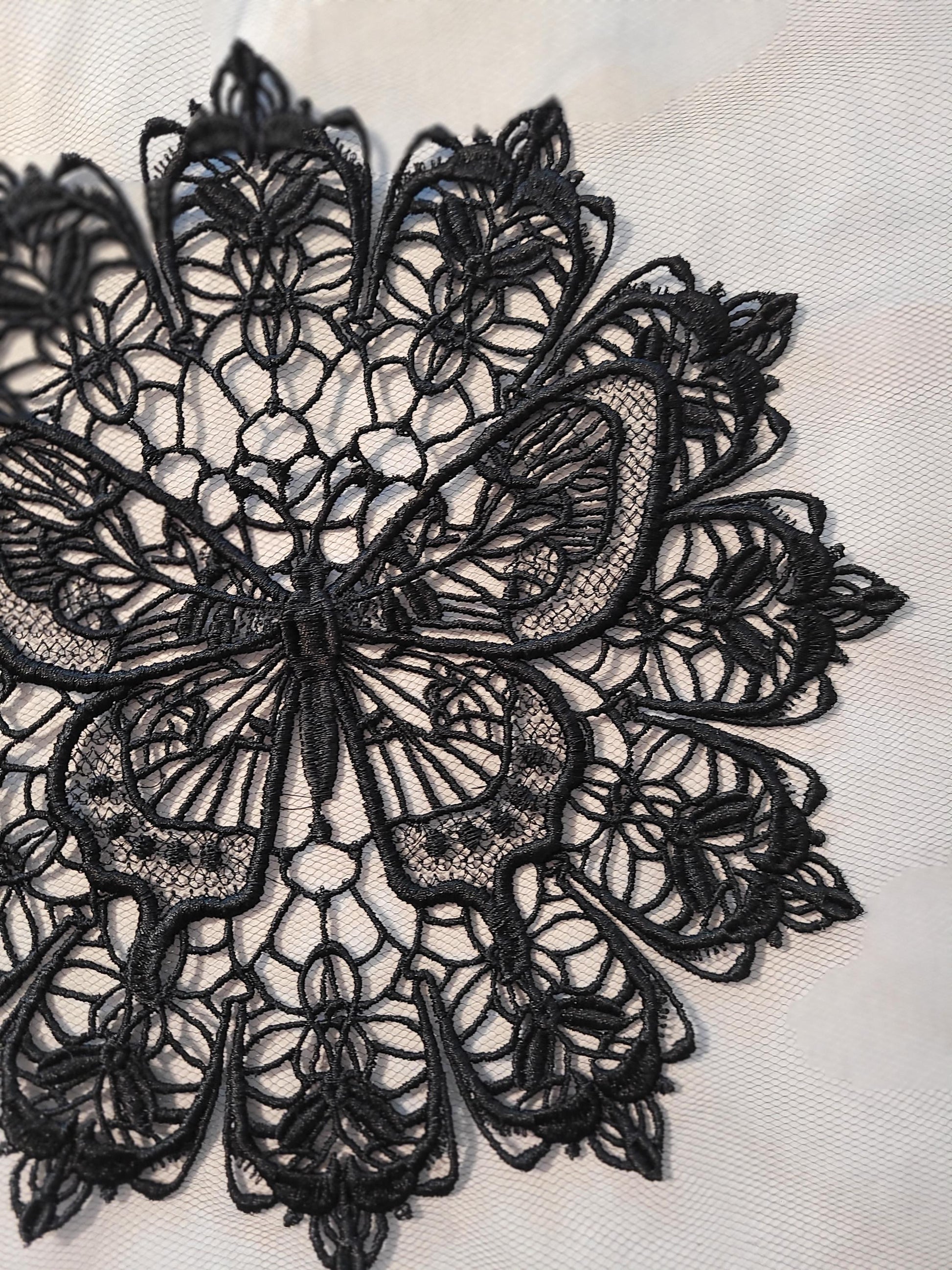 Black Butterfly Lace Doily, Embroidered Butterfly Lace, Elegant, Intricate, Delicate Darkness Doily, Butterfly Design Doily, Midnight Wings