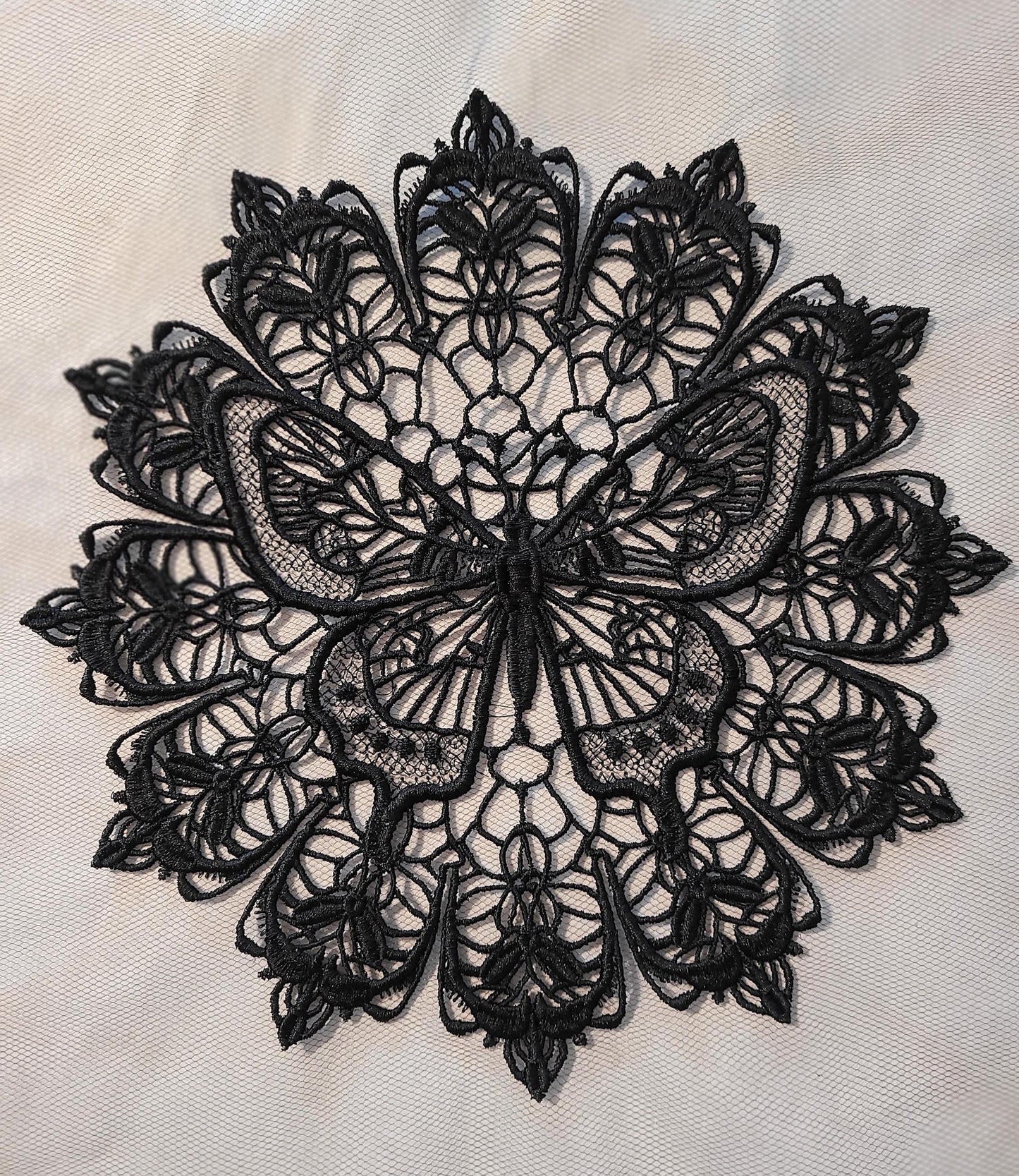 Black Butterfly Lace Doily, Embroidered Butterfly Lace, Elegant, Intricate, Delicate Darkness Doily, Butterfly Design Doily, Midnight Wings