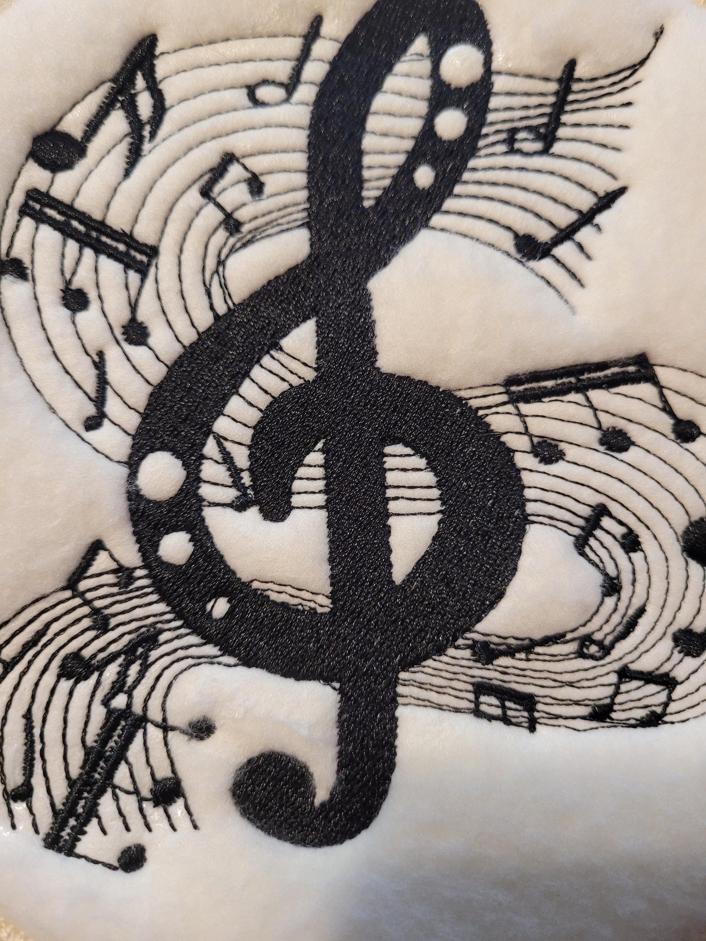 Musical Note Patch: Black Treble Clef on Off-White Fleece,