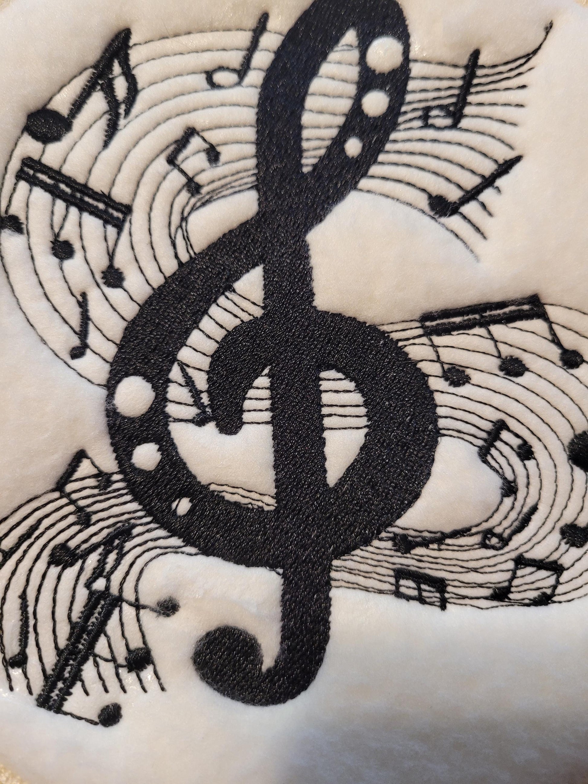 Musical Note Patch: Black Treble Clef on Off-White Fleece,