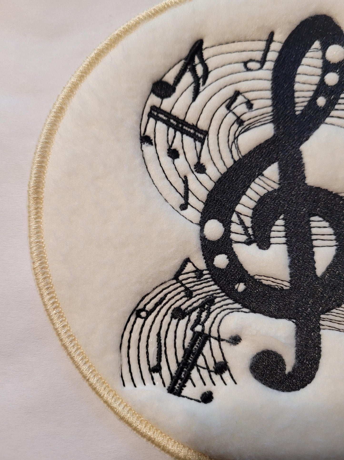 Musical Note Patch: Black Treble Clef on Off-White Fleece,