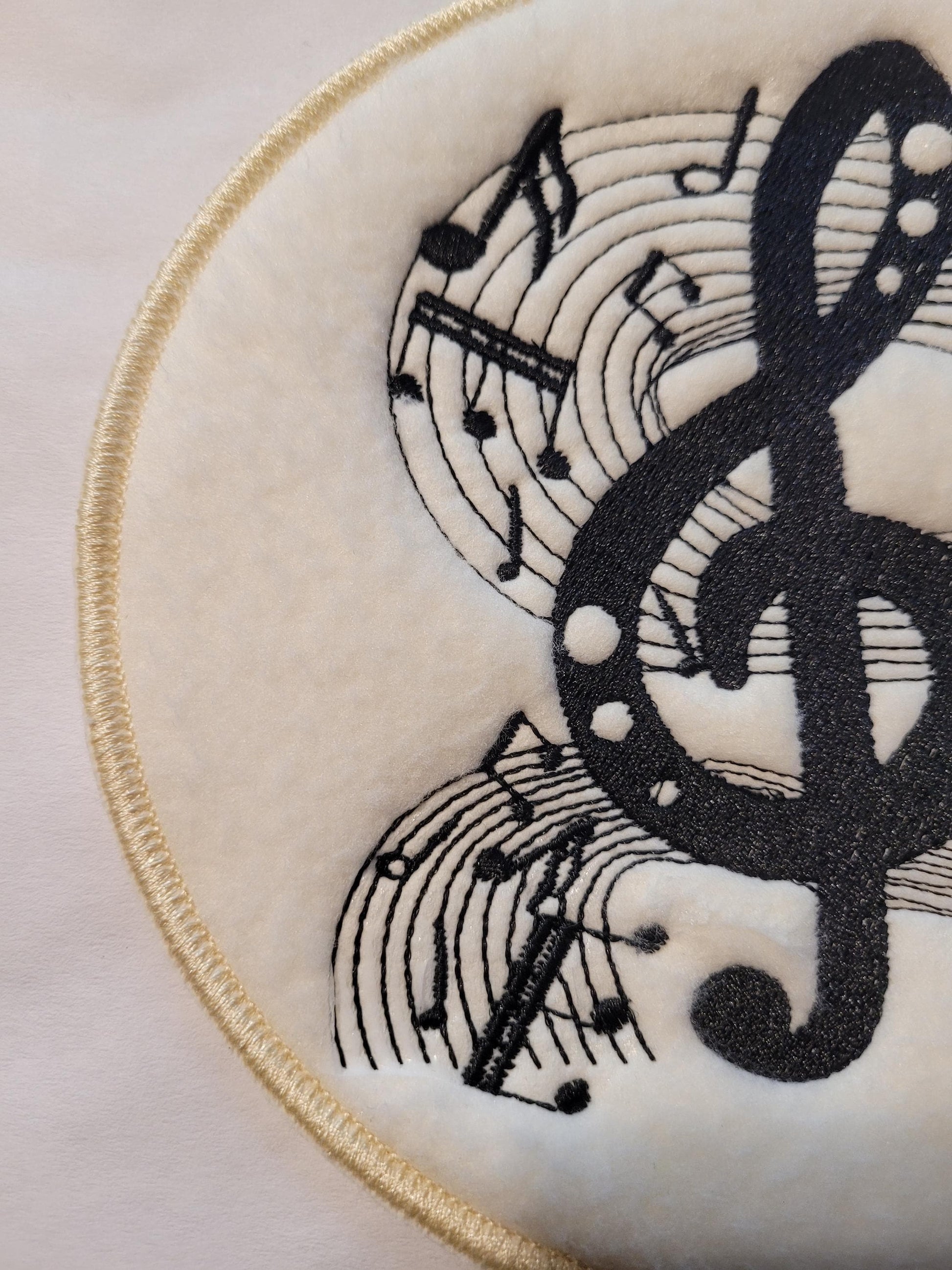 Musical Note Patch: Black Treble Clef on Off-White Fleece,