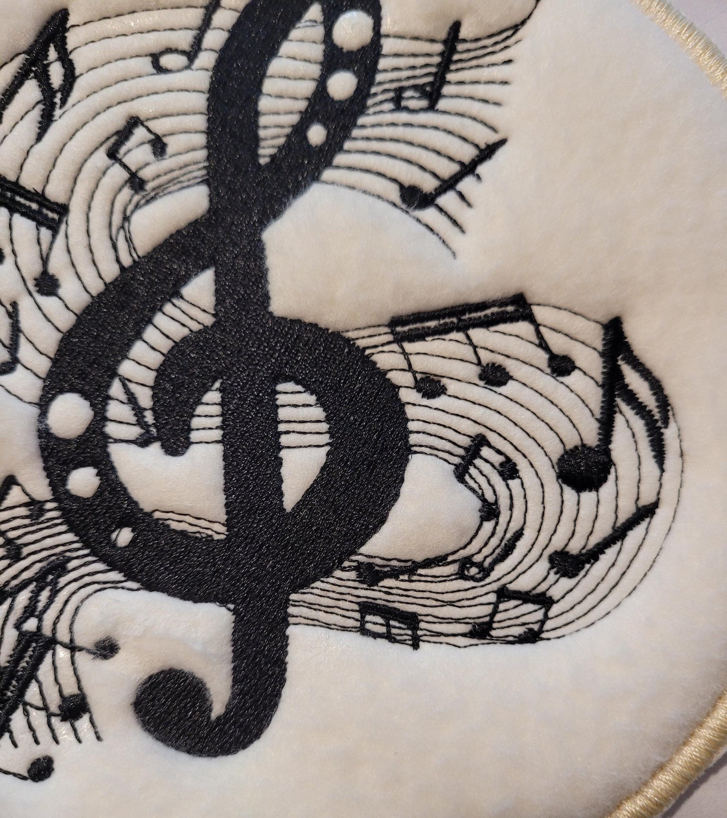 Musical Note Patch: Black Treble Clef on Off-White Fleece,