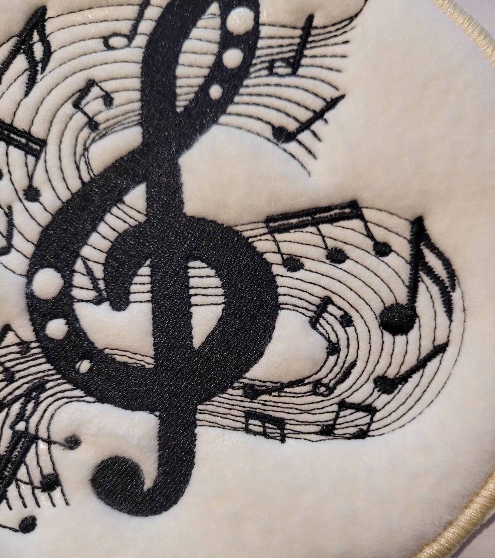 Musical Note Patch: Black Treble Clef on Off-White Fleece,