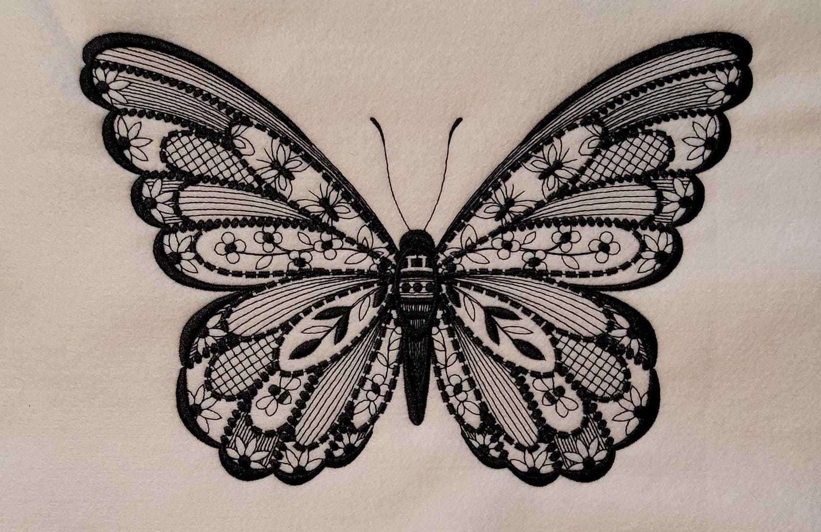 Black Butterfly, Midnight Bloom: Black Satin Butterfly Embroidery, Noir Butterfly, Midnight Garden Black Satin, Black Floral, Floral Patch