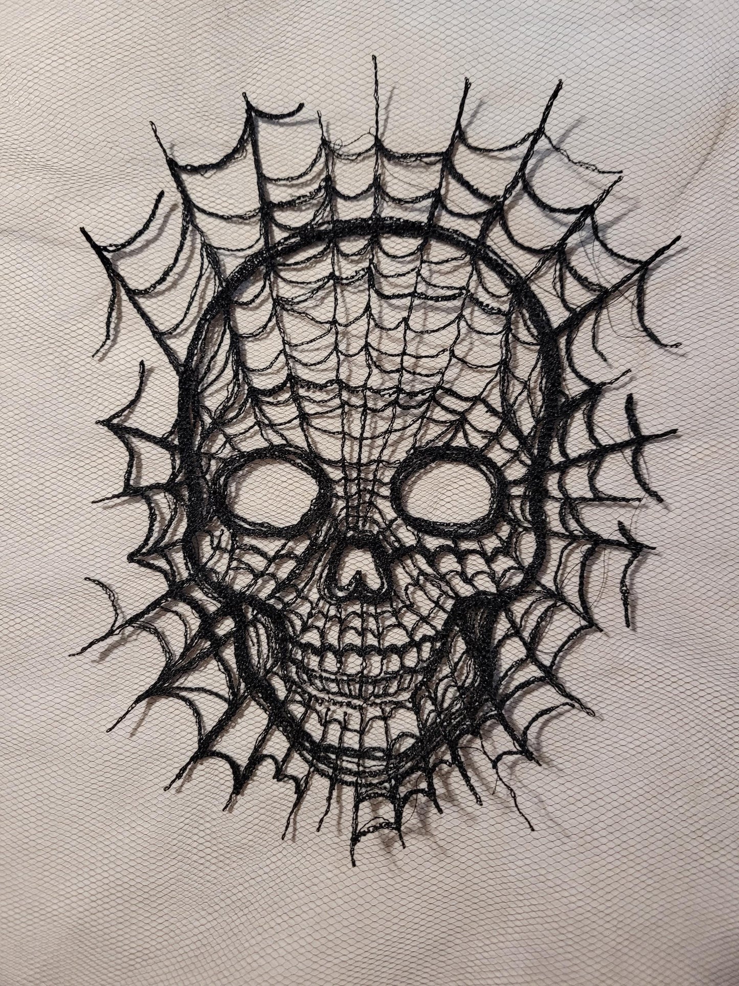 Skull Web, Embroidery Thread Web, Spider Webs, Haunted Home Decor, Halloween Lace, Doily, Goth, Eerie Decorations, Appliques