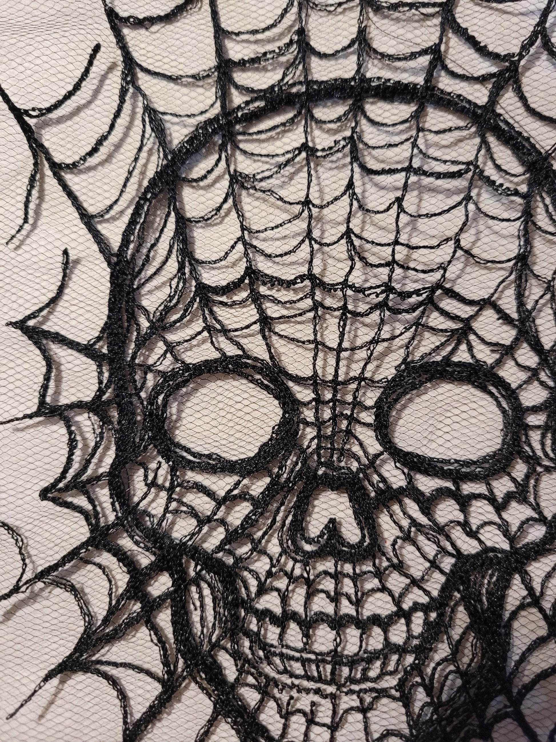 Skull Web, Embroidery Thread Web, Spider Webs, Haunted Home Decor, Halloween Lace, Doily, Goth, Eerie Decorations, Appliques