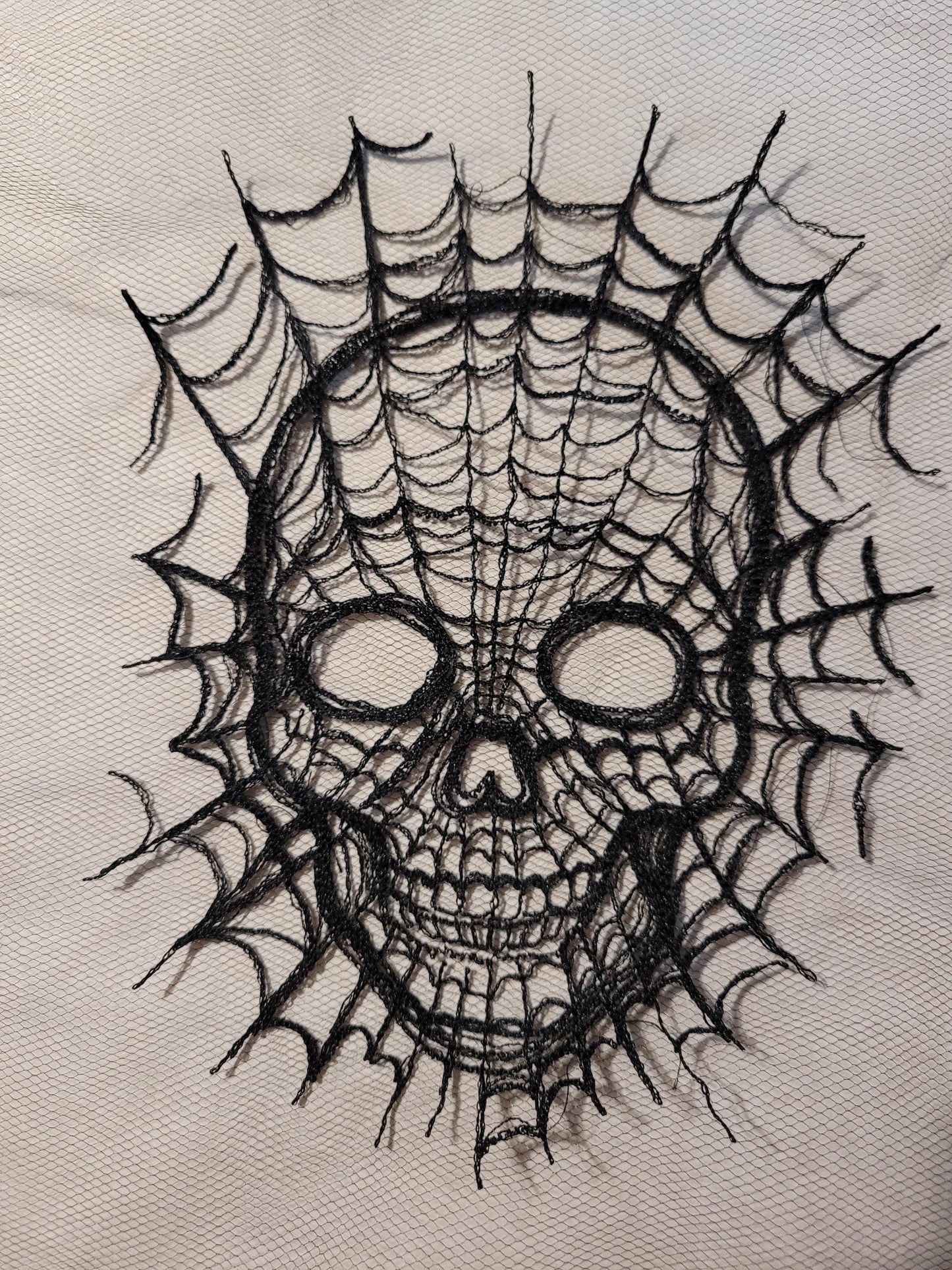 Skull Web, Embroidery Thread Web, Spider Webs, Haunted Home Decor, Halloween Lace, Doily, Goth, Eerie Decorations, Appliques