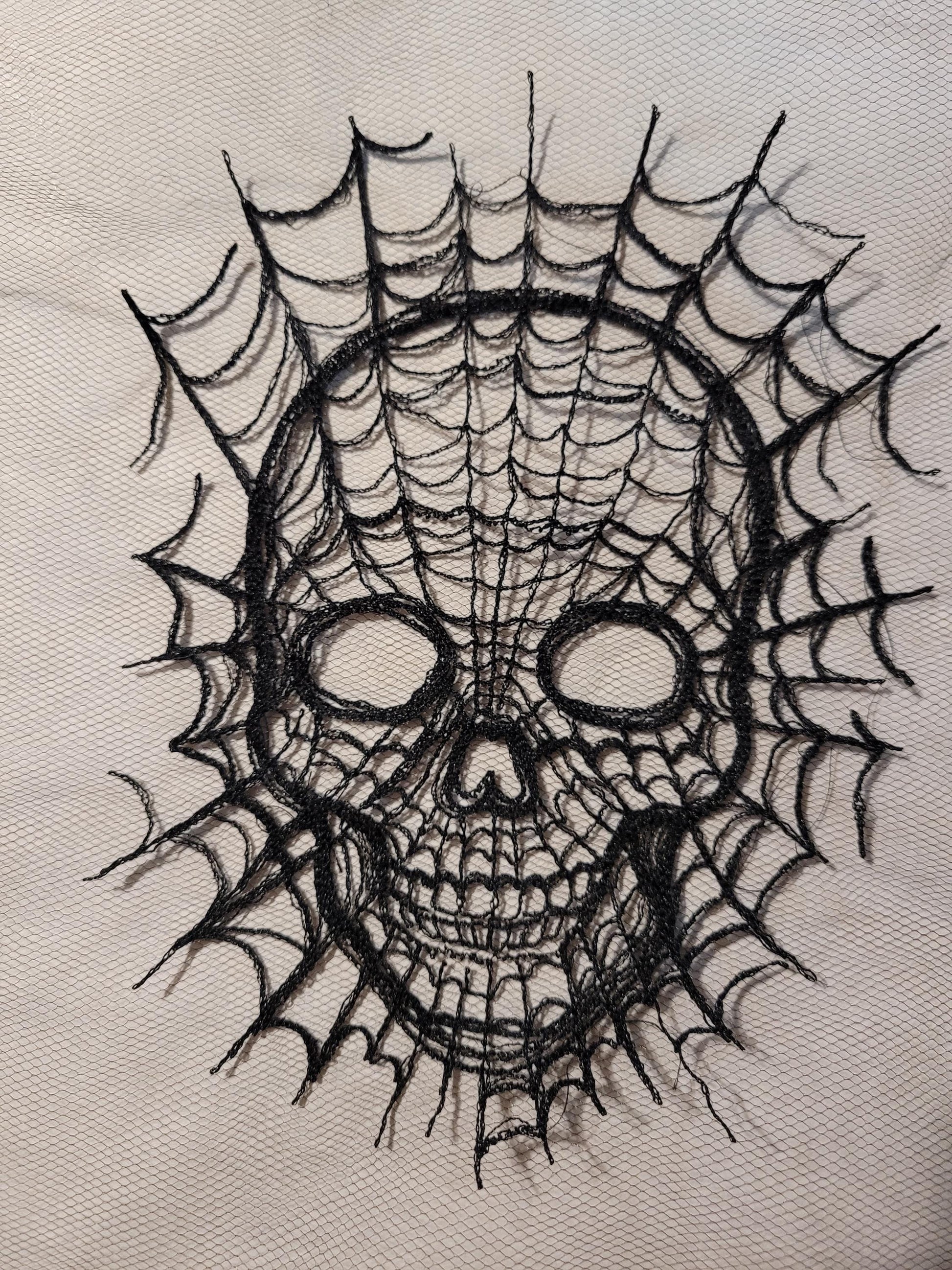 Skull Web, Embroidery Thread Web, Spider Webs, Haunted Home Decor, Halloween Lace, Doily, Goth, Eerie Decorations, Appliques