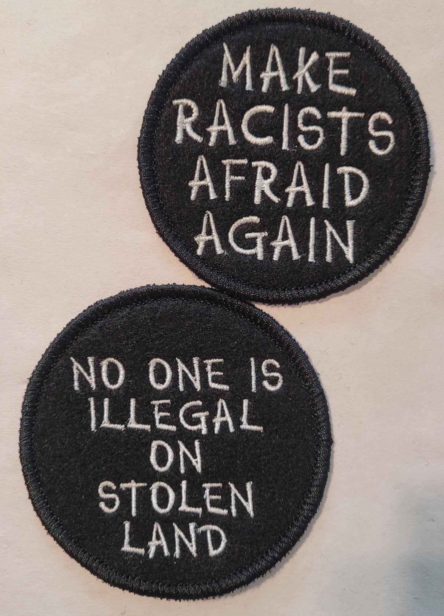 No one is Illegal on Stolen Land, Make Racist Afraid Again, Political Views, Allyship, Indigenous Rights Patches, Anti-Racism Patches