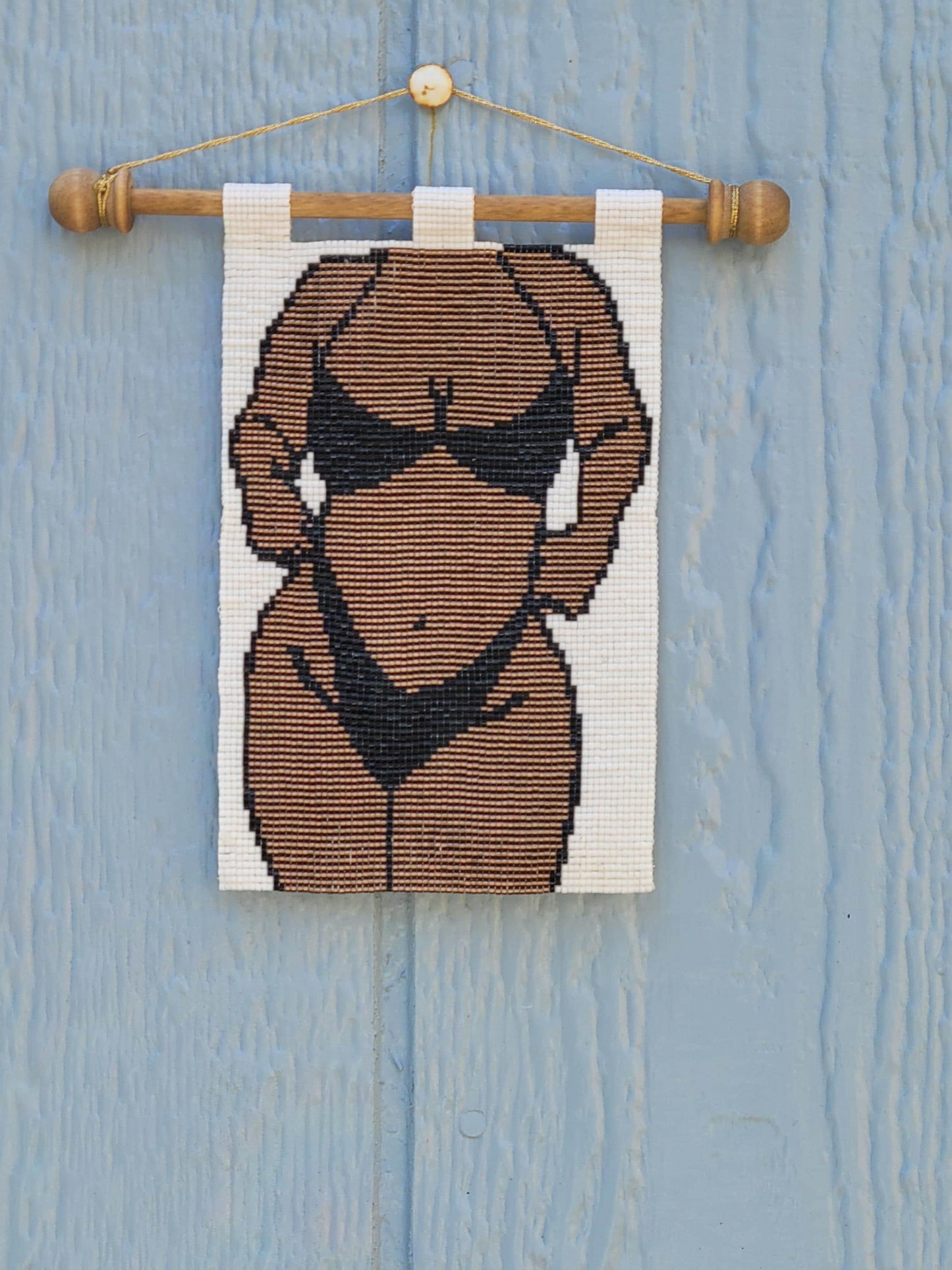 Body Positivity Handmade beaded tapestry, Includes walnut tapestry rod, Unique, textured art, Approx. 6x4 inches, Bead Work, Wall Art,