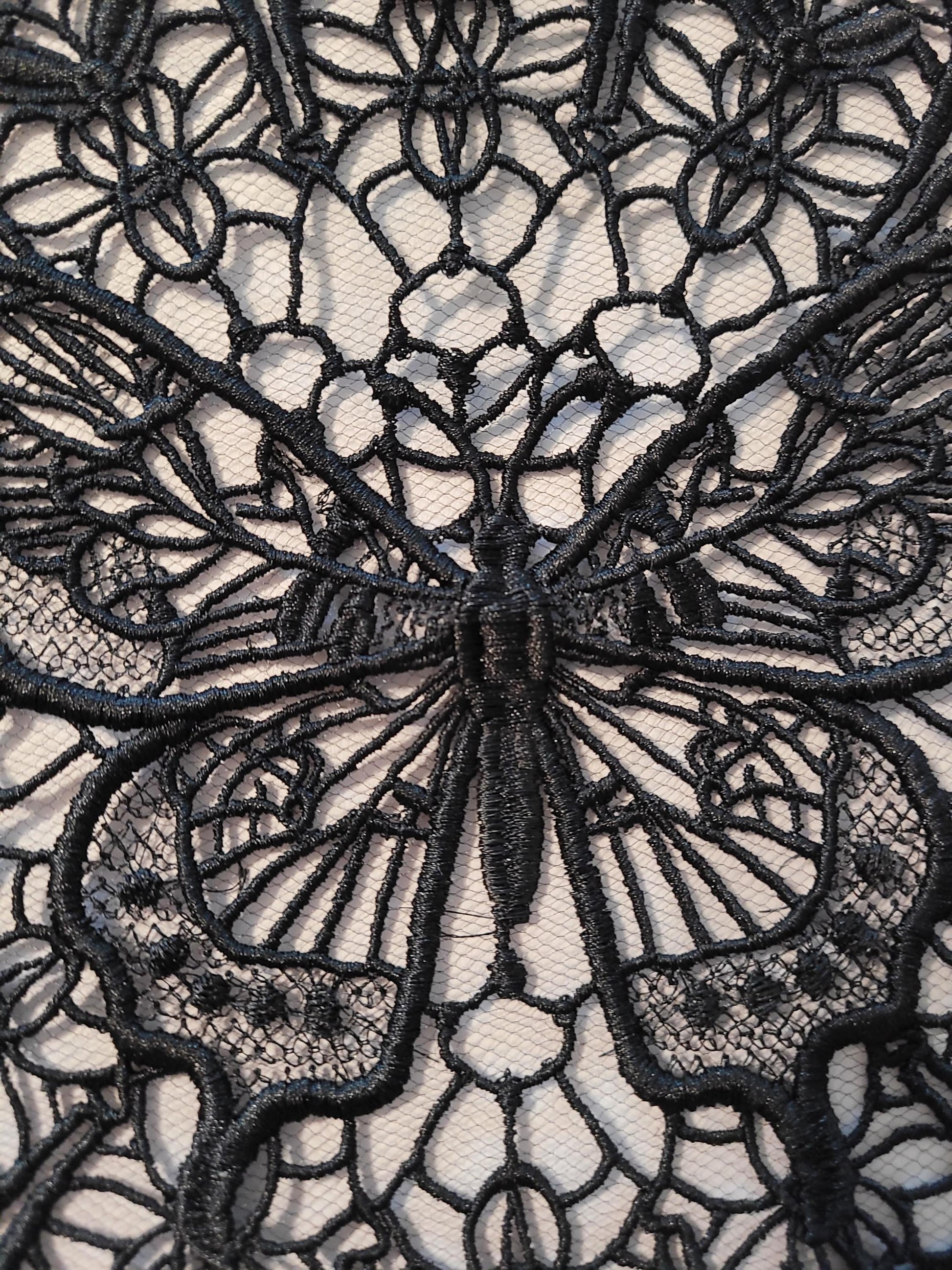 Black Butterfly Lace Doily, Embroidered Butterfly Lace, Elegant, Intricate, Delicate Darkness Doily, Butterfly Design Doily, Midnight Wings