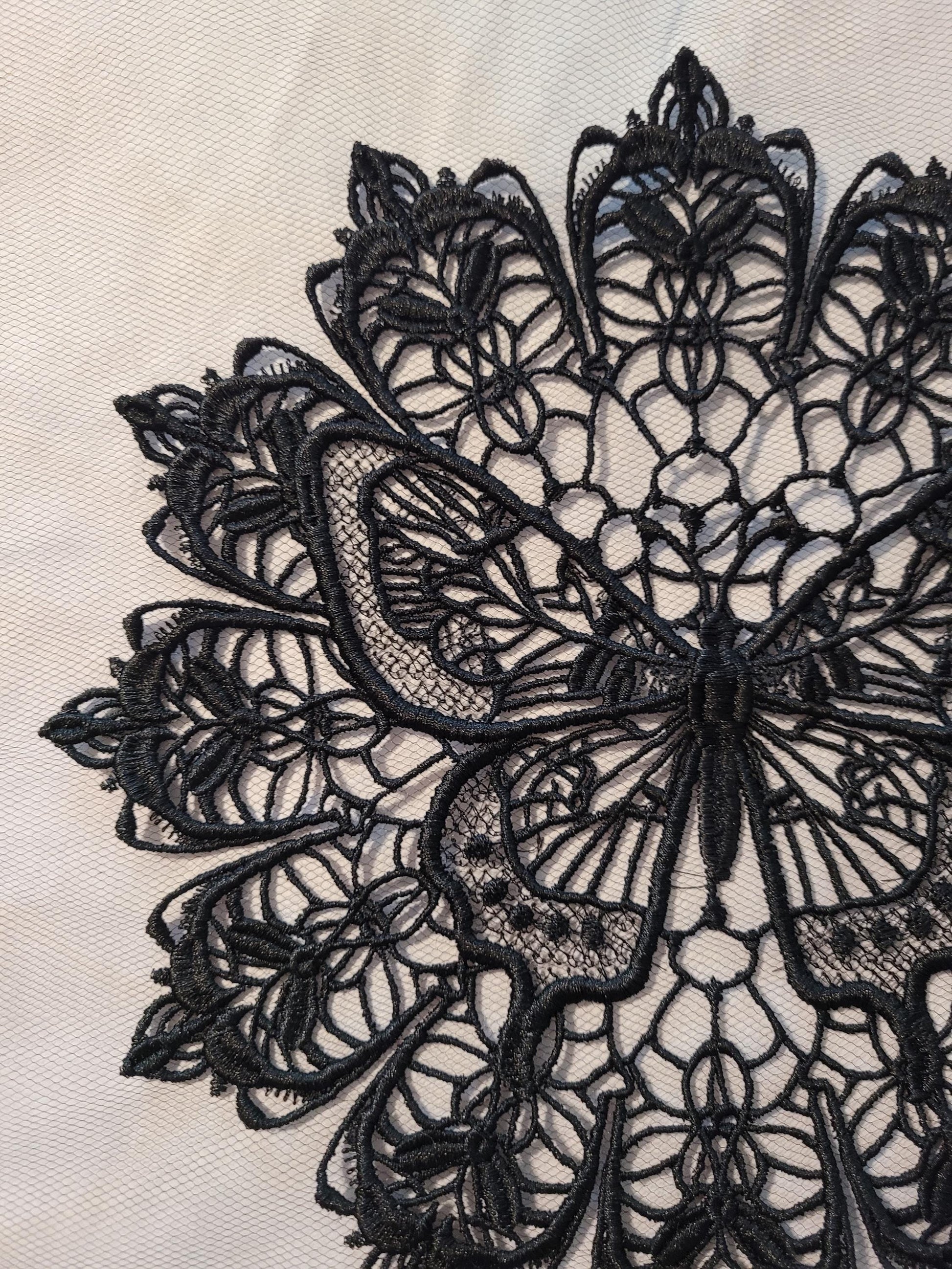 Black Butterfly Lace Doily, Embroidered Butterfly Lace, Elegant, Intricate, Delicate Darkness Doily, Butterfly Design Doily, Midnight Wings