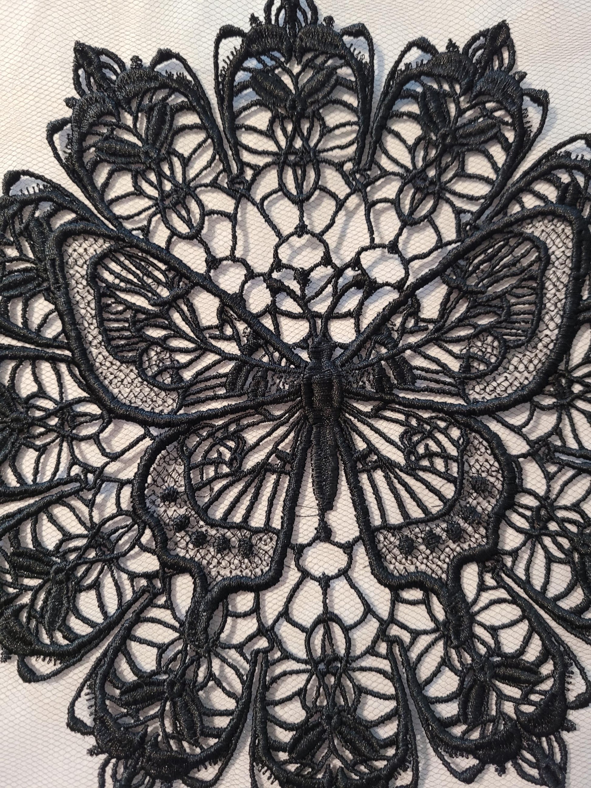 Black Butterfly Lace Doily, Embroidered Butterfly Lace, Elegant, Intricate, Delicate Darkness Doily, Butterfly Design Doily, Midnight Wings
