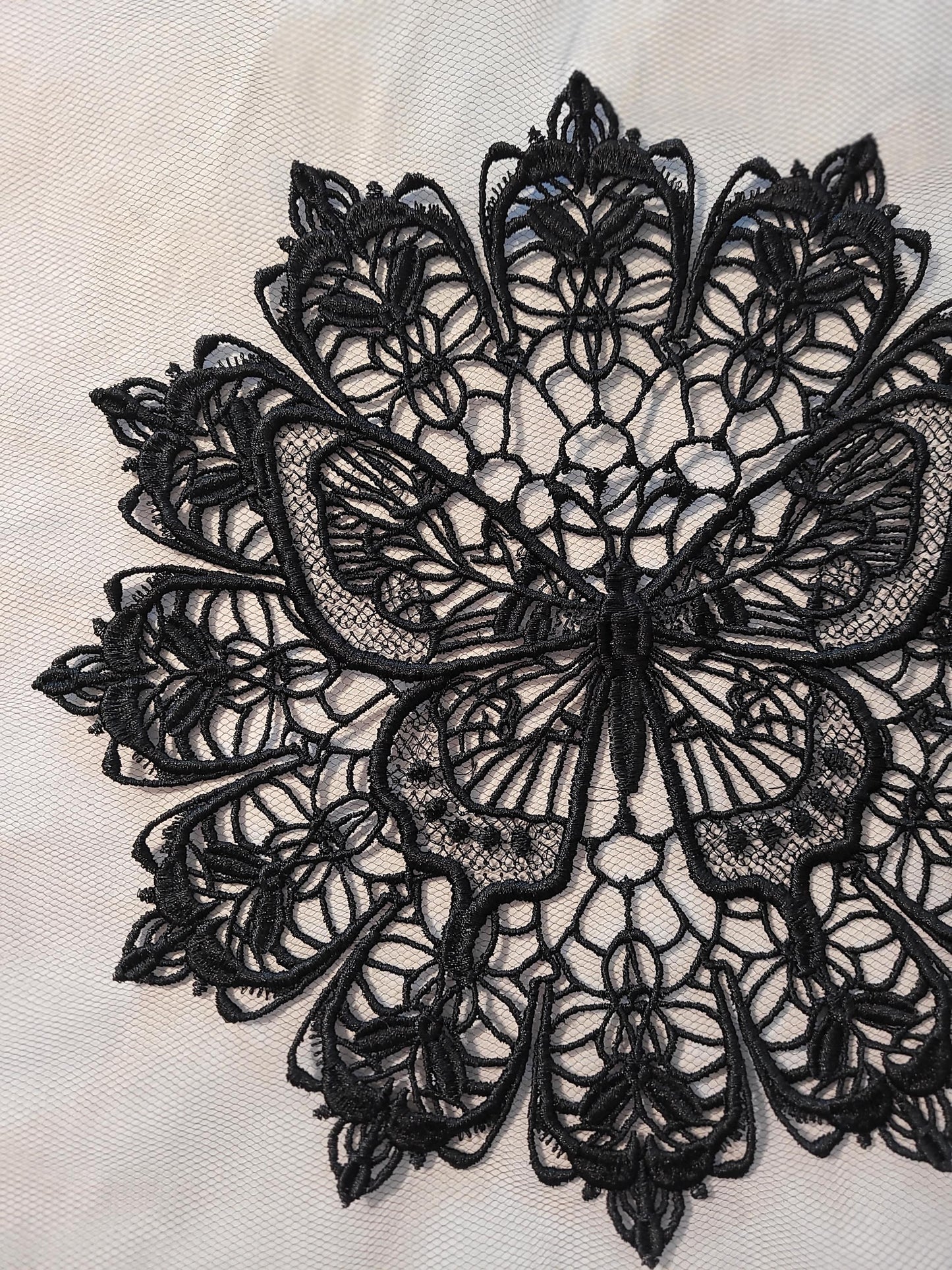 Black Butterfly Lace Doily, Embroidered Butterfly Lace, Elegant, Intricate, Delicate Darkness Doily, Butterfly Design Doily, Midnight Wings