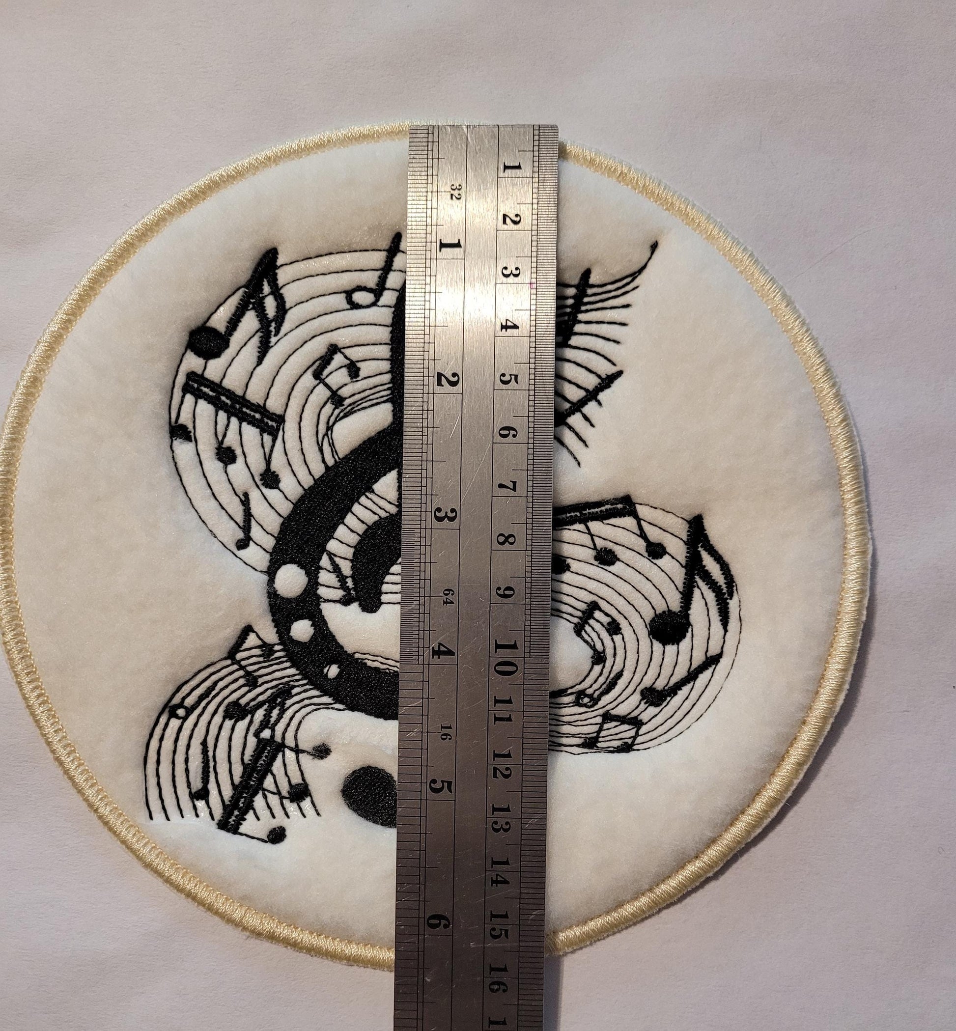 Musical Note Patch: Black Treble Clef on Off-White Fleece,