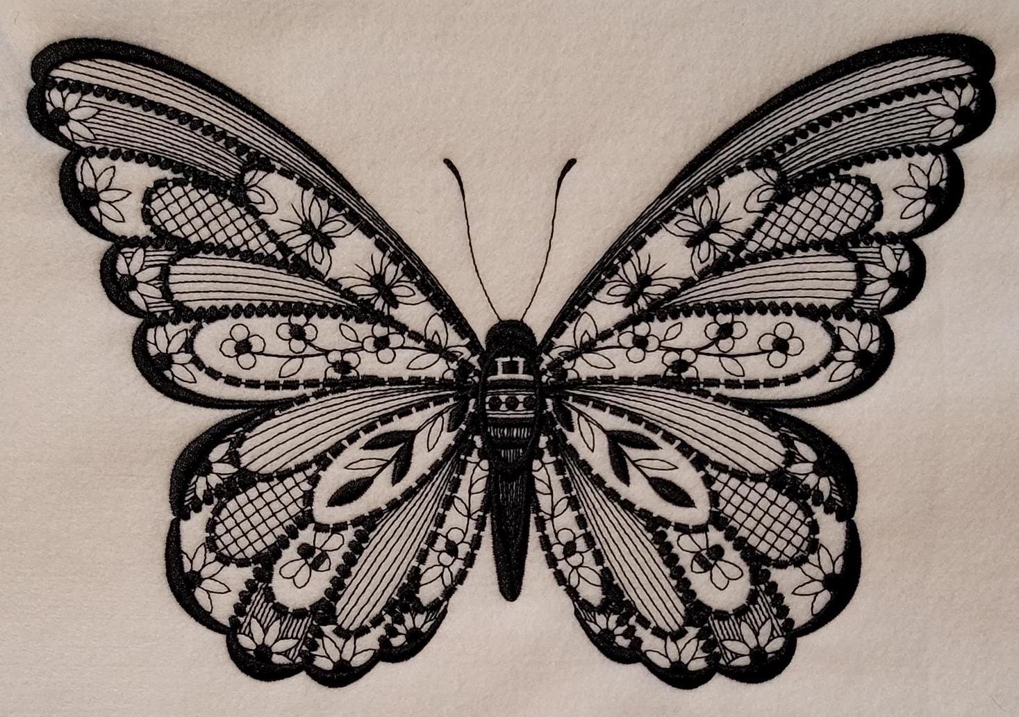 Black Butterfly, Midnight Bloom: Black Satin Butterfly Embroidery, Noir Butterfly, Midnight Garden Black Satin, Black Floral, Floral Patch