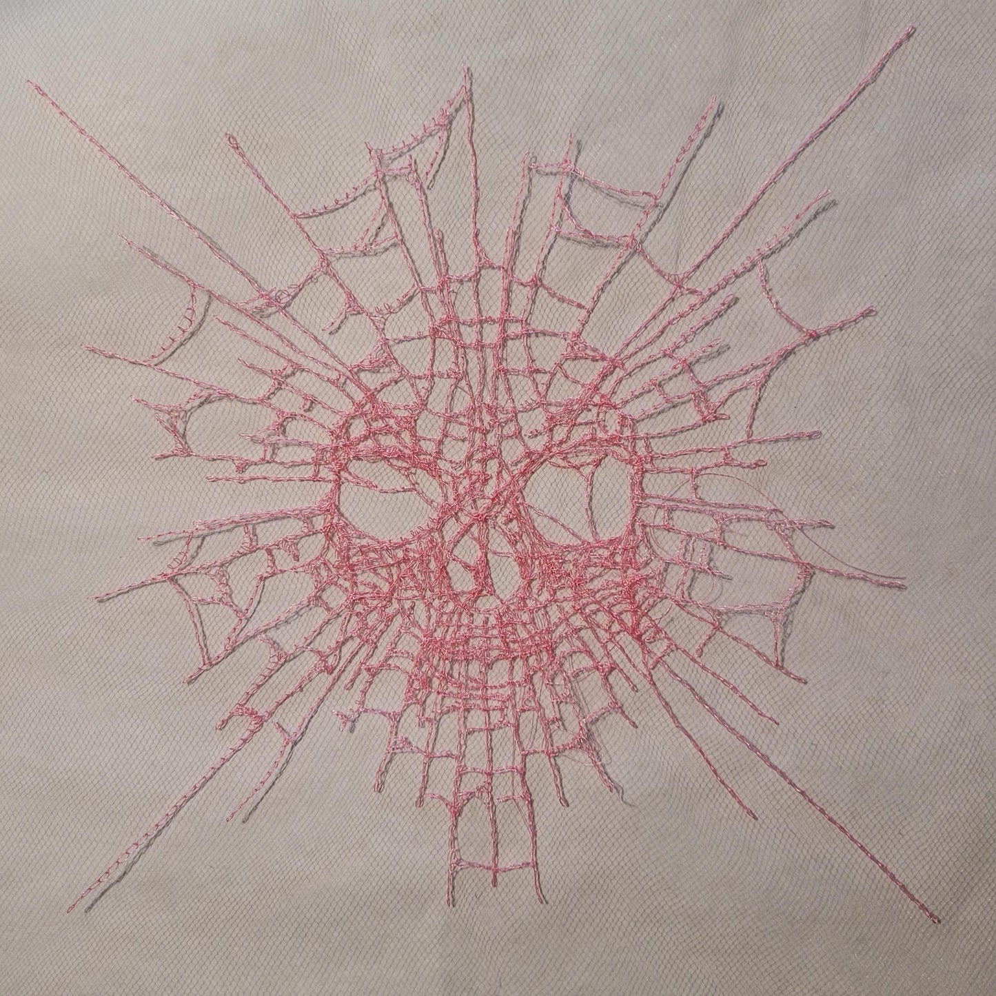 Skull Web, New! Larger! Embroidery Thread Web, Spider Webs, Haunted Home Decor, Halloween Lace, Doily, Goth, Eerie Decorations, Appliques