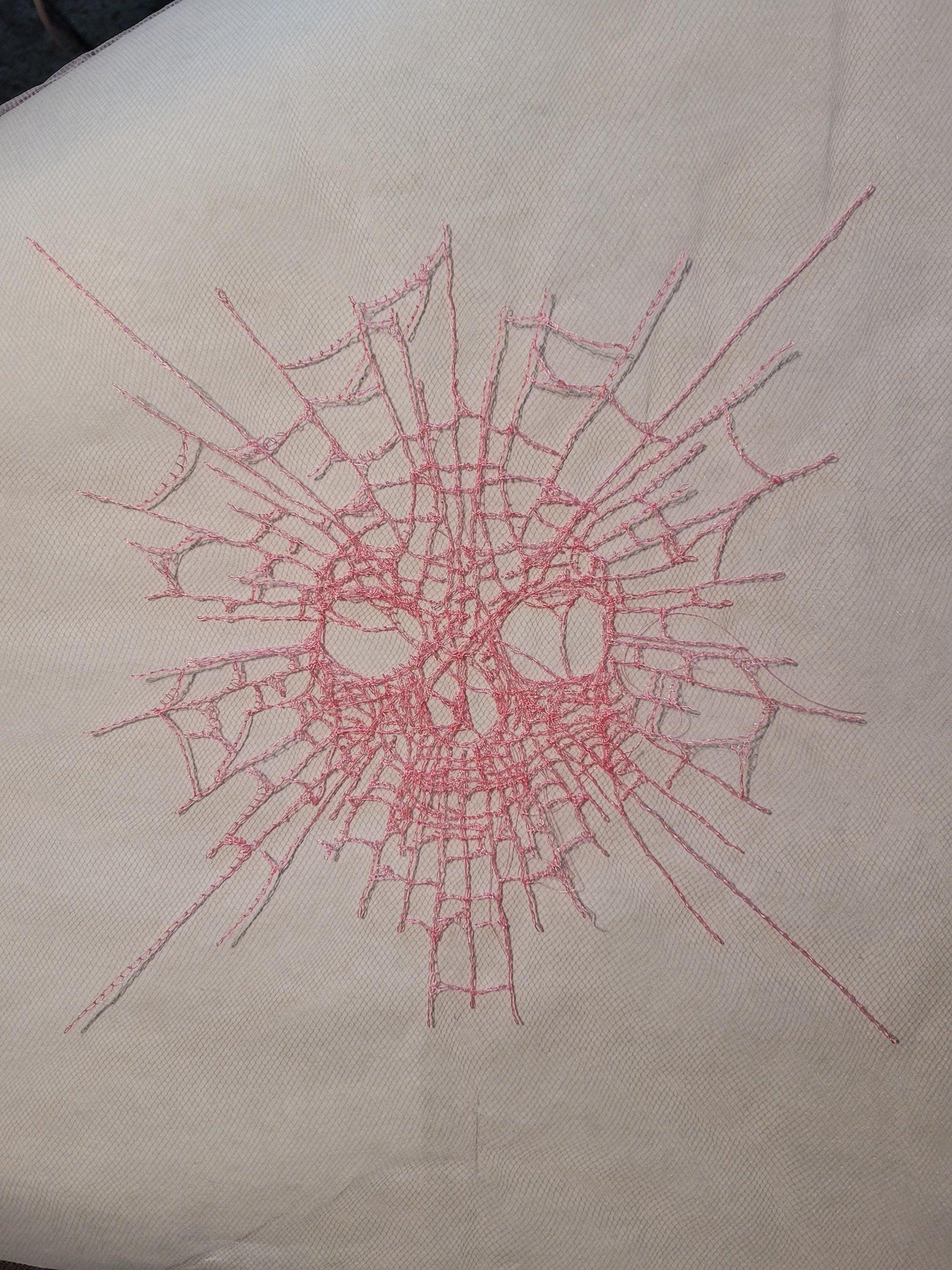 Skull Web, New! Larger! Embroidery Thread Web, Spider Webs, Haunted Home Decor, Halloween Lace, Doily, Goth, Eerie Decorations, Appliques