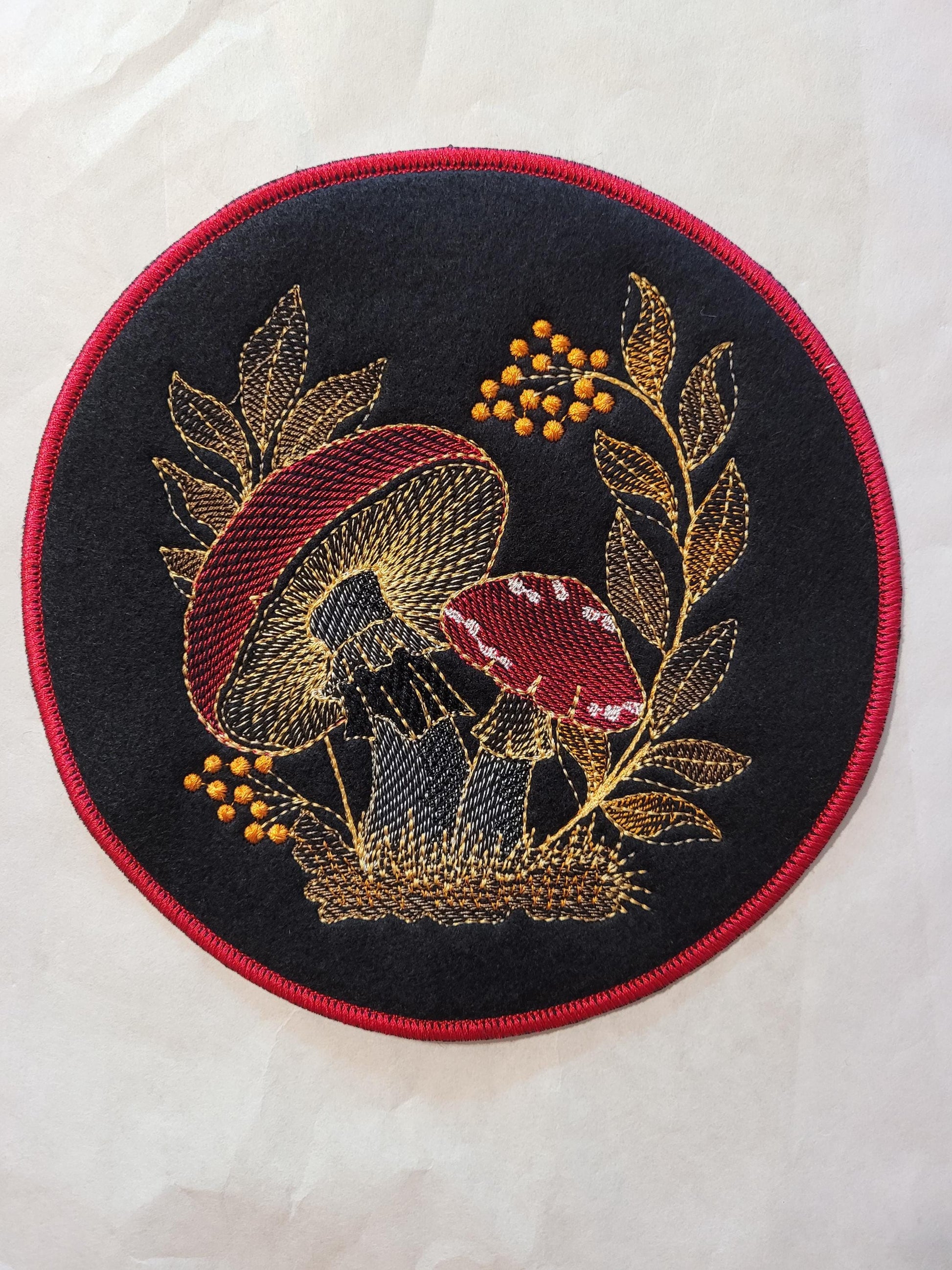 Mushroom Patch, Mushroom Embroidered Patch with Iron-on Placement Adhesive, Sew-on Applique,