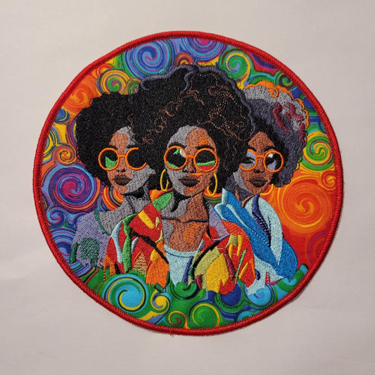 African American Black Sisters Patch, 7" Iron-on Patch, Black Women Abstract, Black Girl Magic, Afrocentric, Brown Skin Girl, Afro Woman
