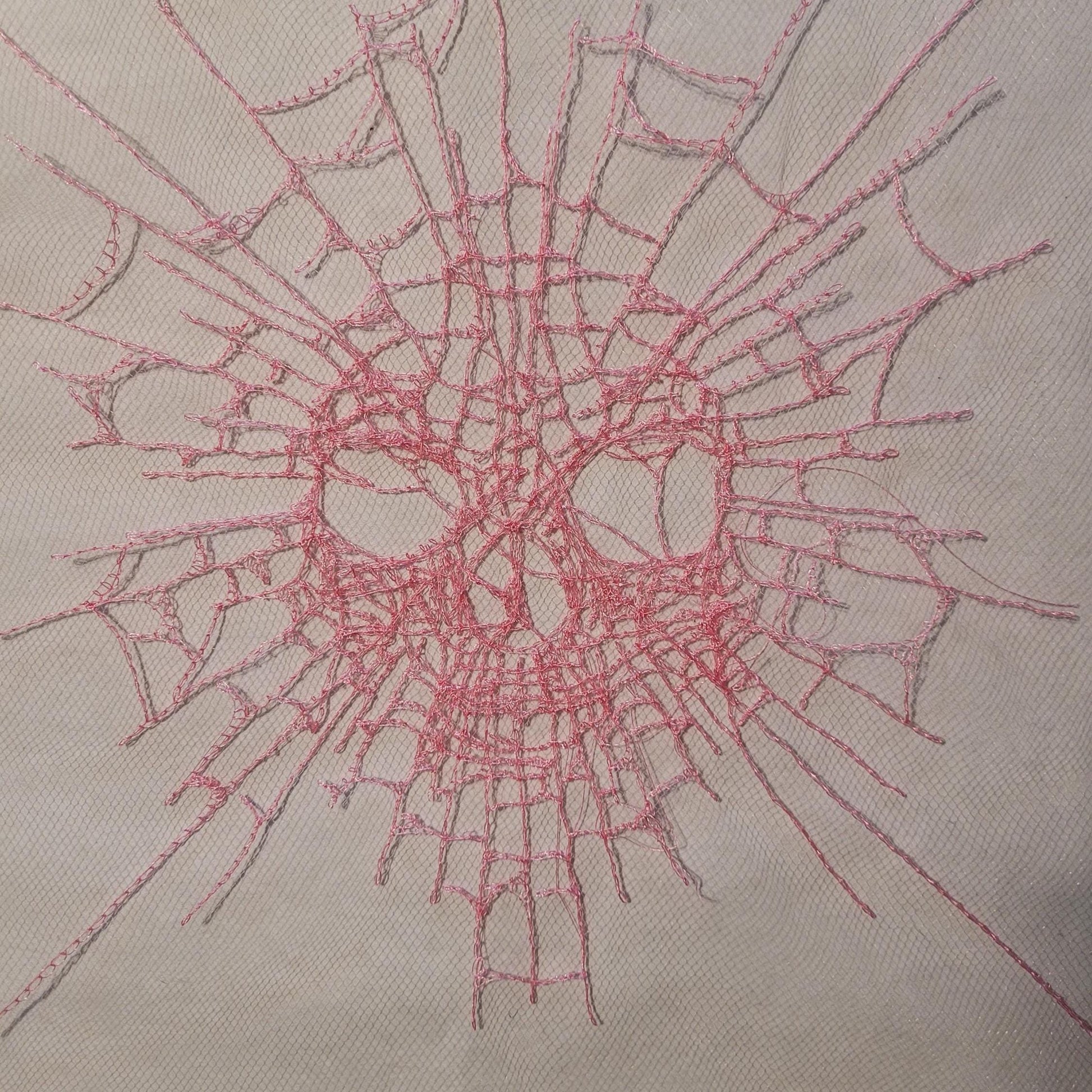 Skull Web, New! Larger! Embroidery Thread Web, Spider Webs, Haunted Home Decor, Halloween Lace, Doily, Goth, Eerie Decorations, Appliques