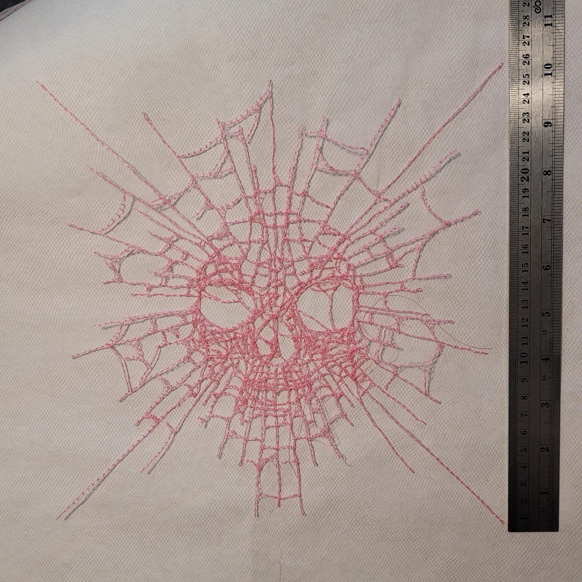 Skull Web, New! Larger! Embroidery Thread Web, Spider Webs, Haunted Home Decor, Halloween Lace, Doily, Goth, Eerie Decorations, Appliques