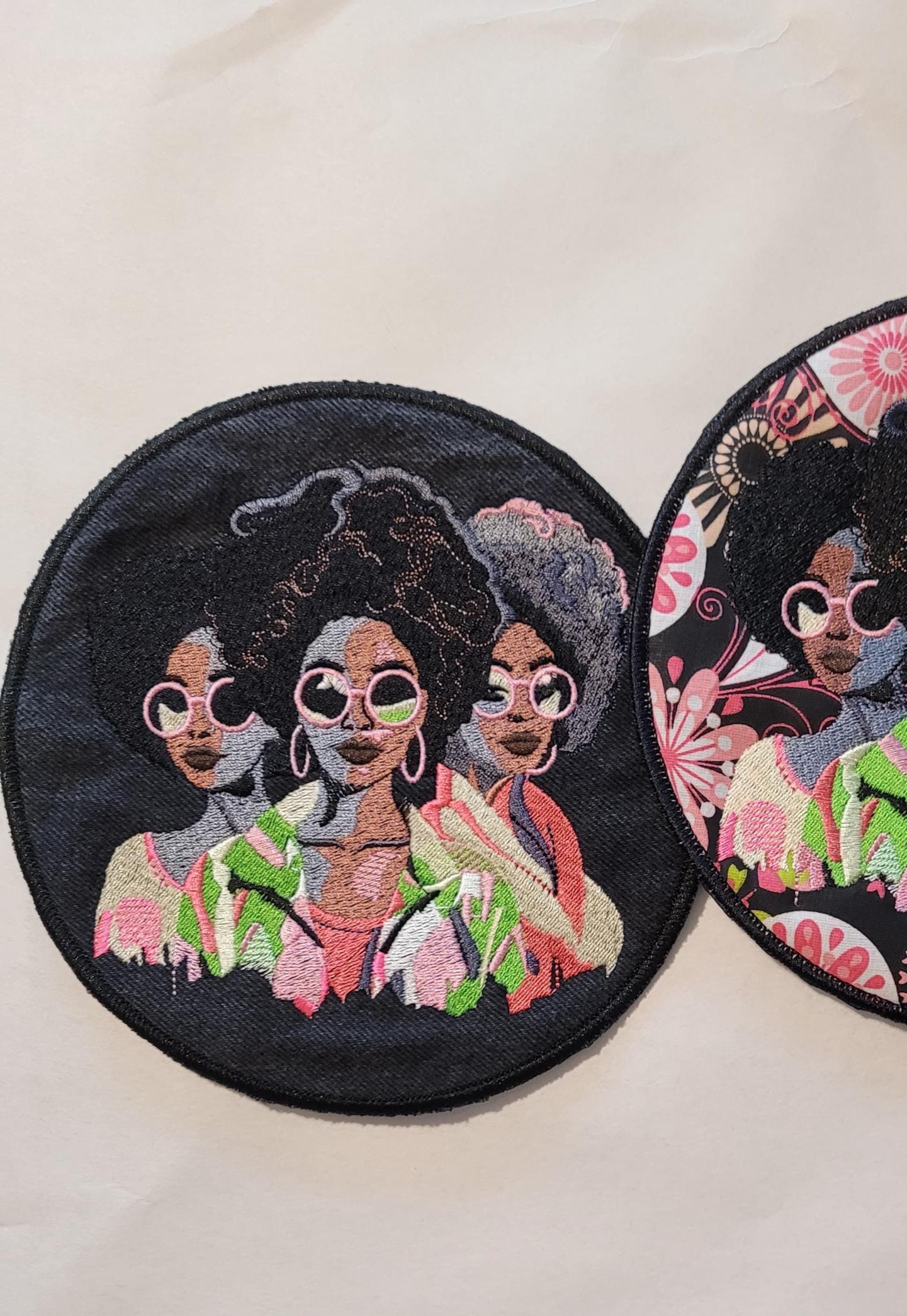 African American Black Sisters Patch, 7" Iron-on Patch, Black Women Abstract, Black Girl Magic, Afrocentric, Brown Skin Girl, Afro Woman