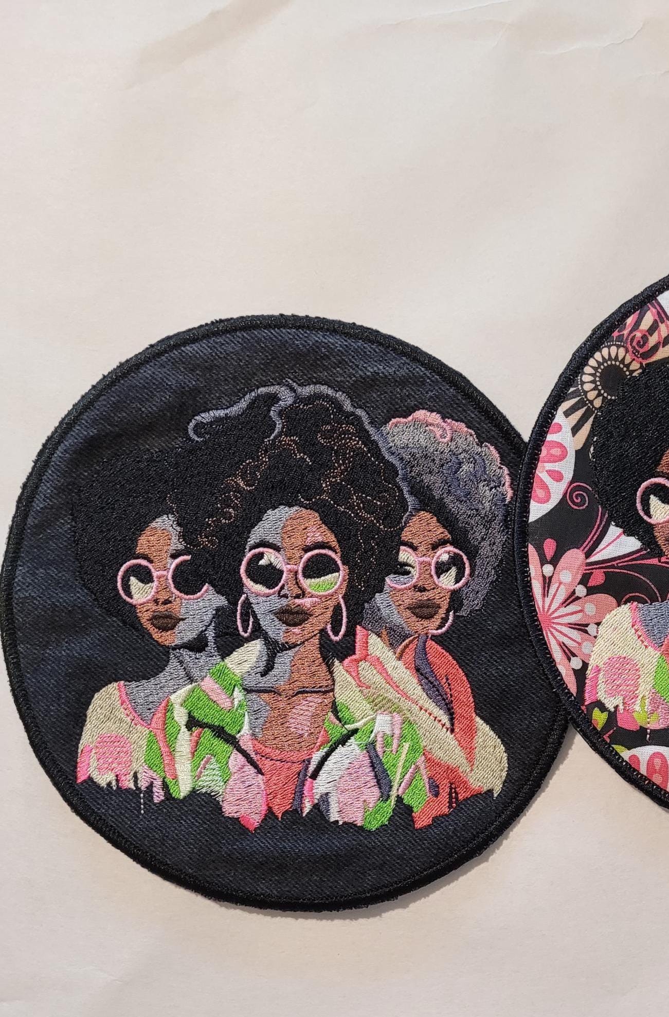 African American Black Sisters Patch, 7" Iron-on Patch, Black Women Abstract, Black Girl Magic, Afrocentric, Brown Skin Girl, Afro Woman