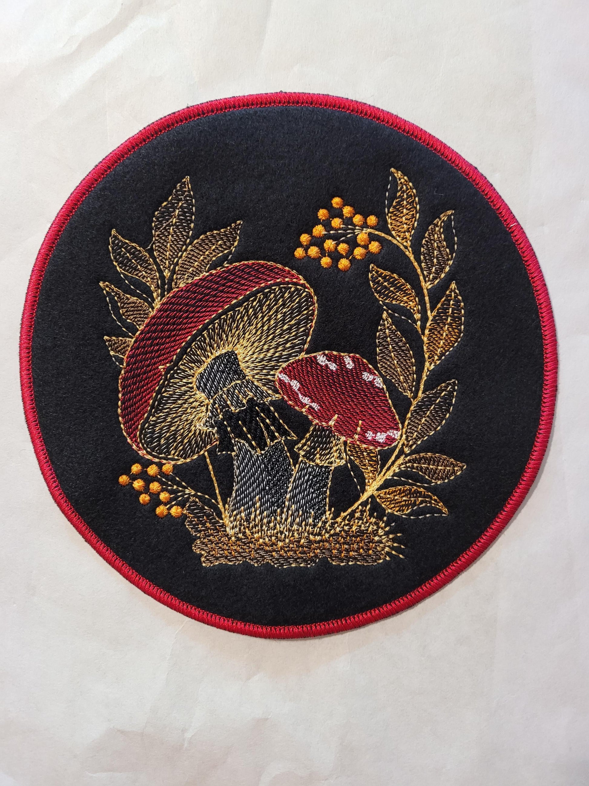 Mushroom Patch, Mushroom Embroidered Patch with Iron-on Placement Adhesive, Sew-on Applique,