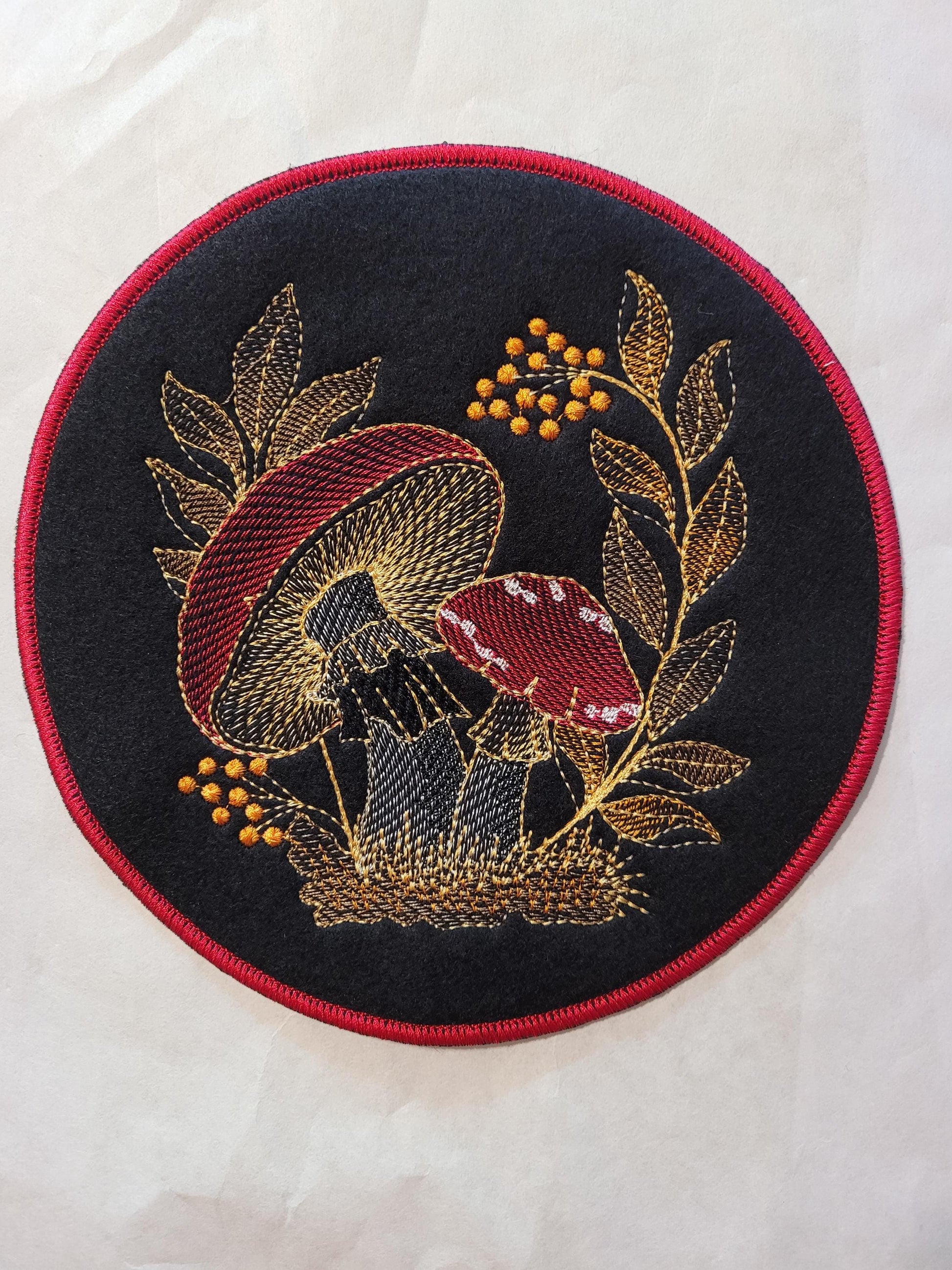 Mushroom Patch, Mushroom Embroidered Patch with Iron-on Placement Adhesive, Sew-on Applique,