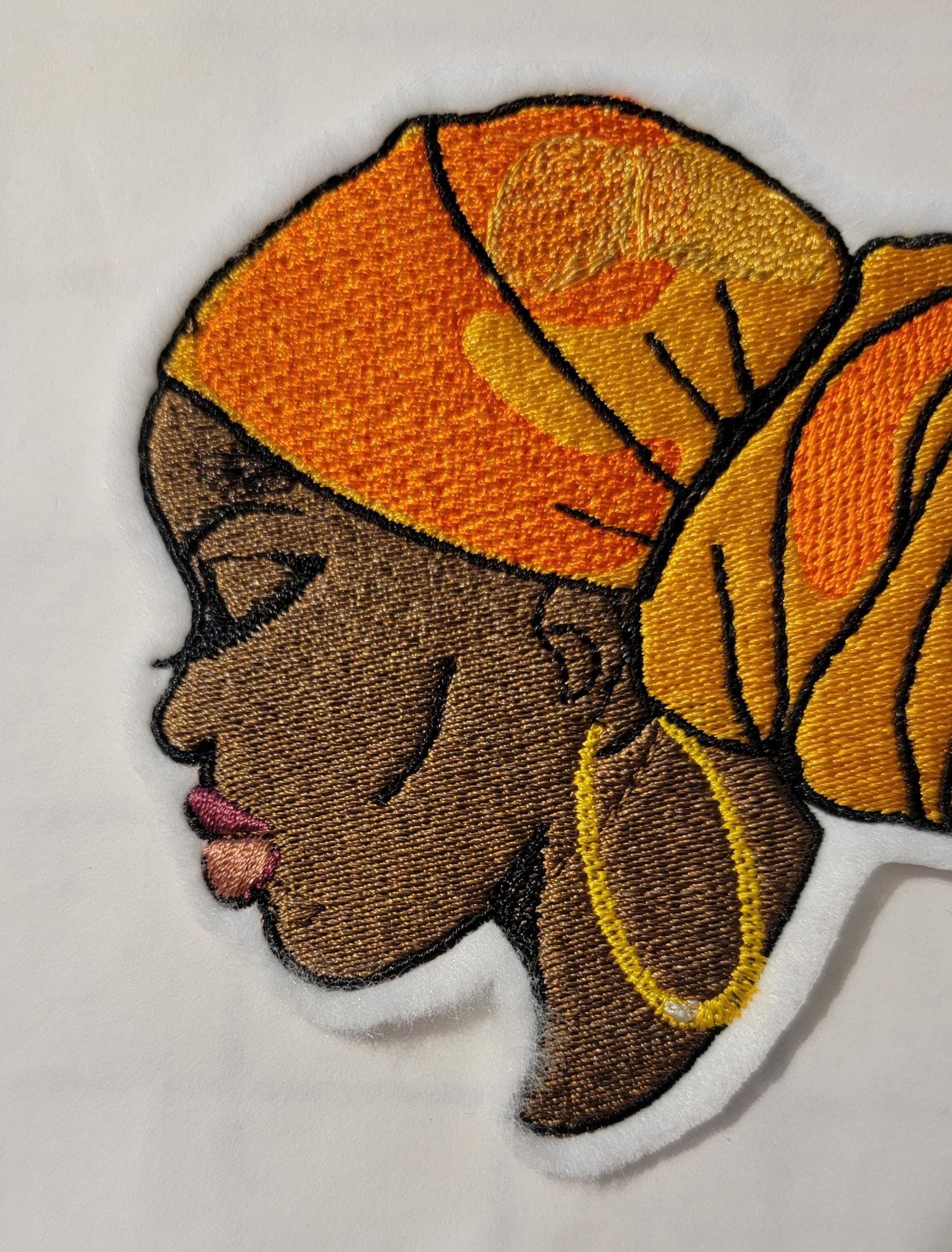 Regal Beauty in Gold Headwrap – Embroidered Patch
