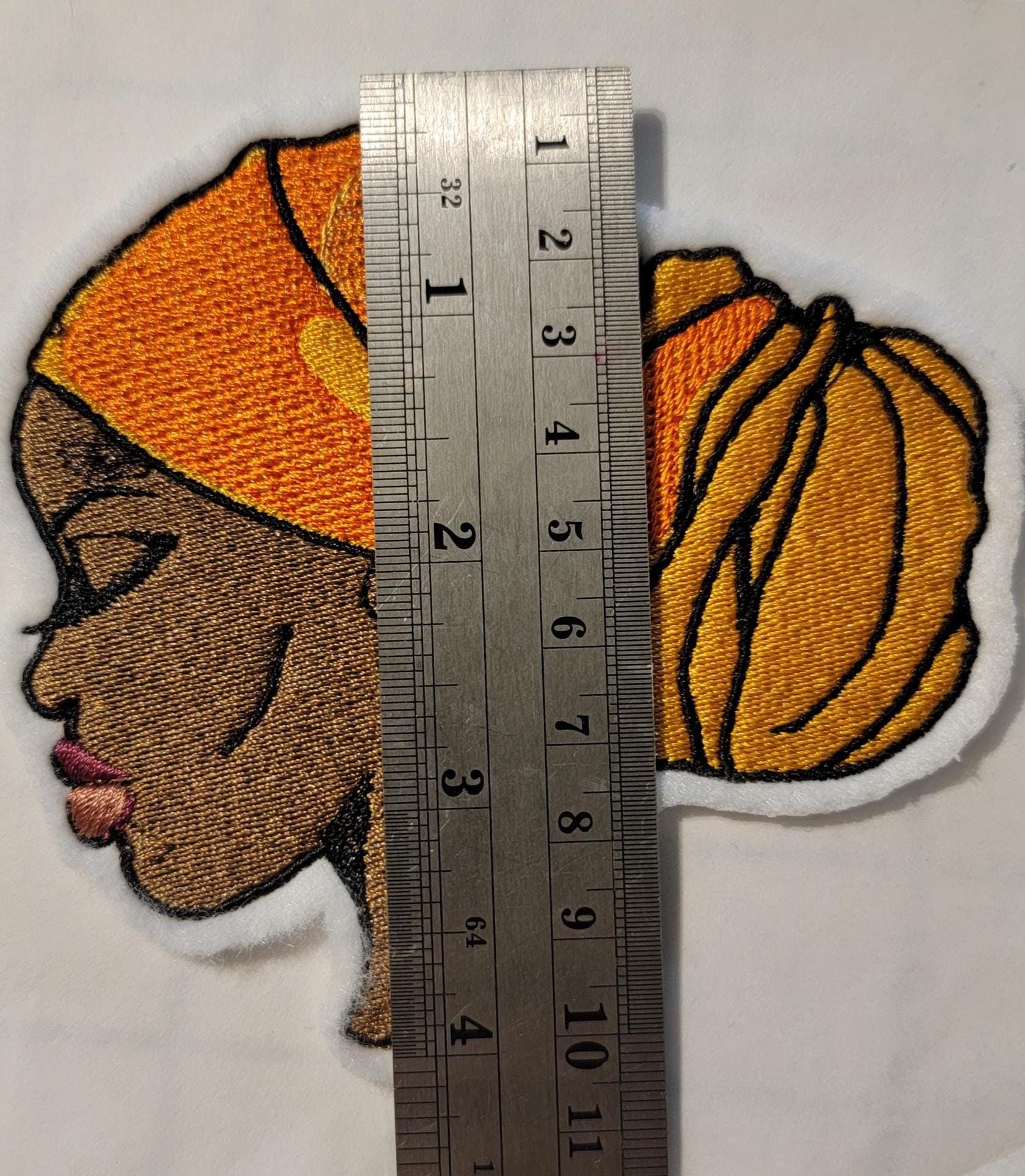 Regal Beauty in Gold Headwrap – Embroidered Patch