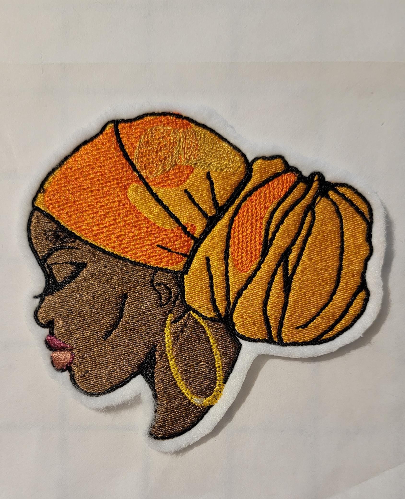 Regal Beauty in Gold Headwrap – Embroidered Patch